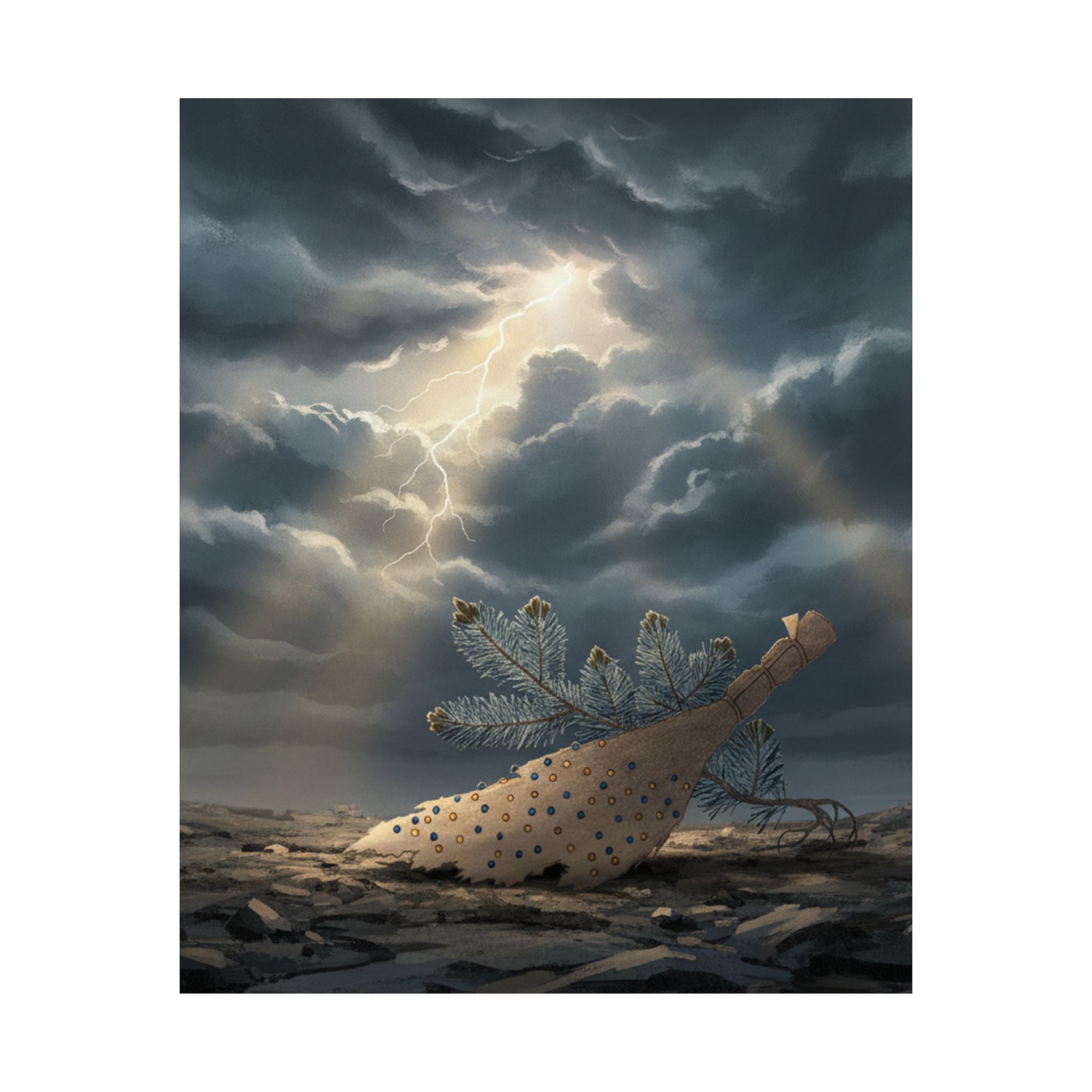 Dramatic Storm — Young Pine Tree And Jeweled Broom — Matte Poster