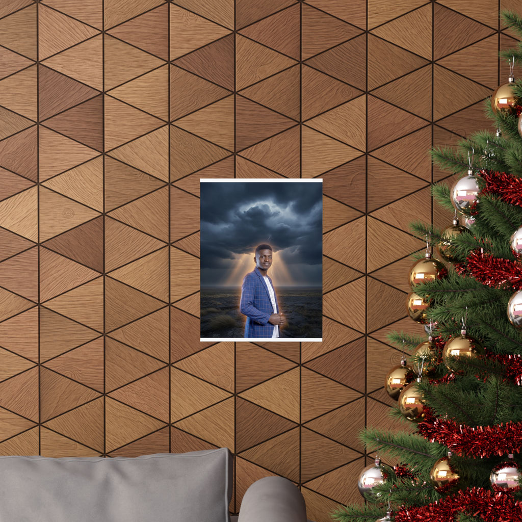 Smiling Man Blue Check Blazer Storm Sunrays Matte Poster