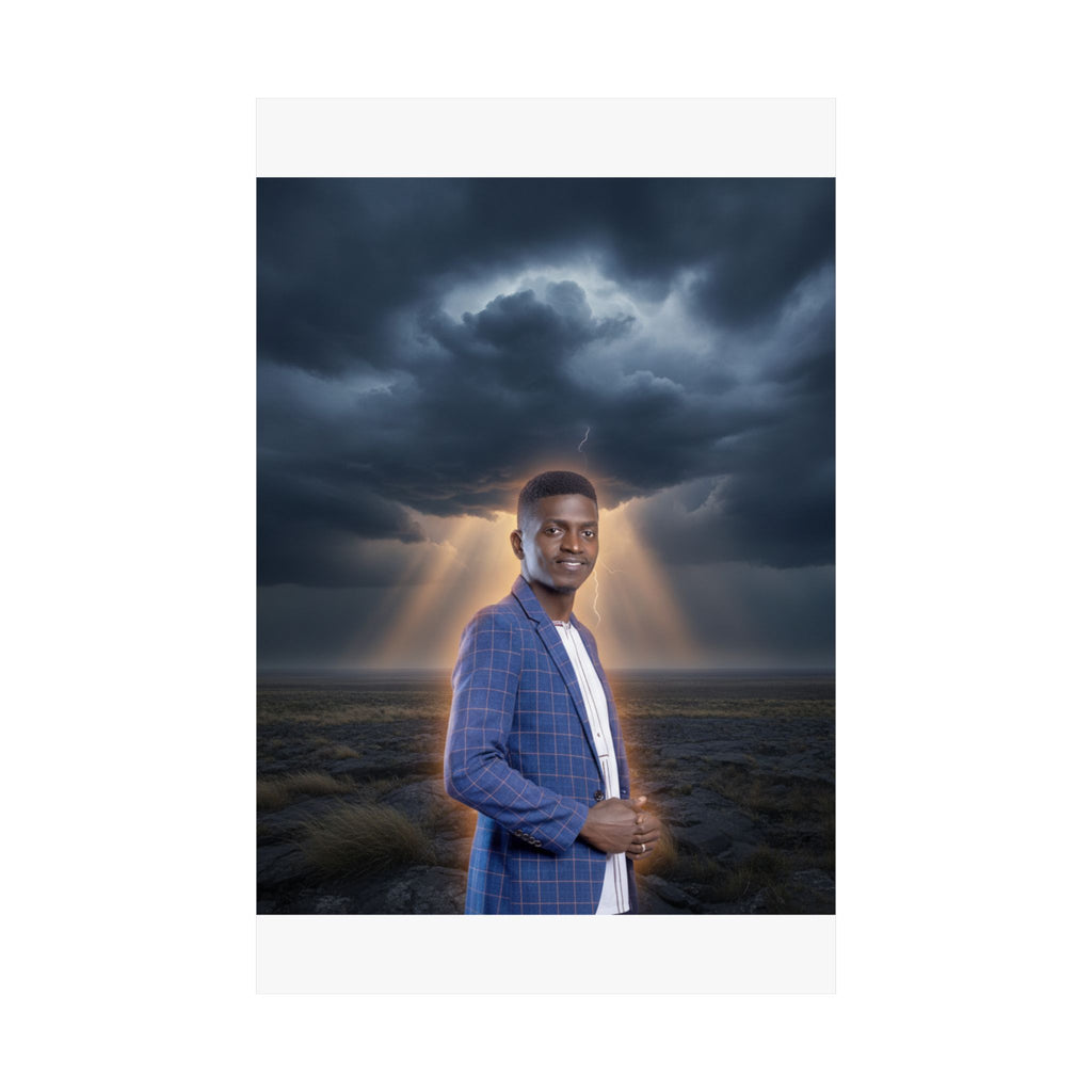 Smiling Man Blue Check Blazer Storm Sunrays Matte Poster