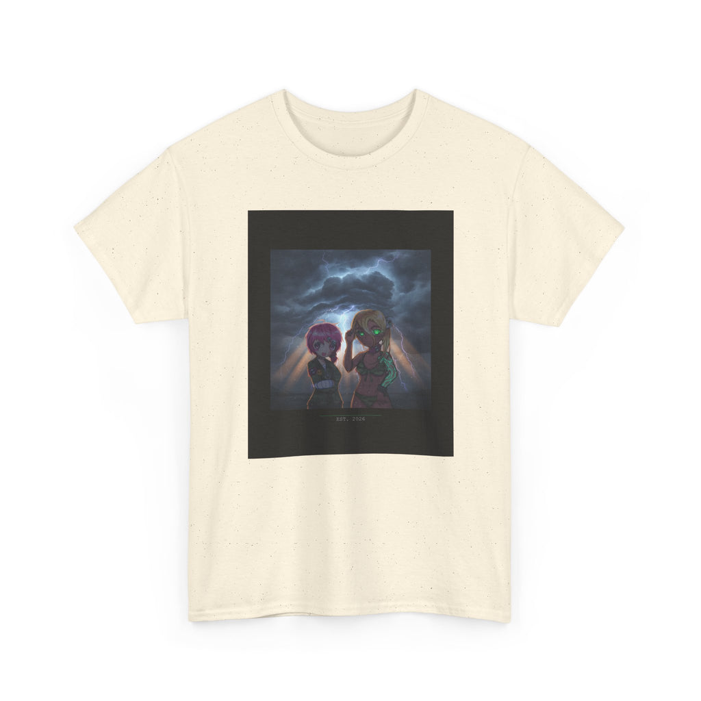 Anime Girls Under Lightning Storm Sky Graphic Tee