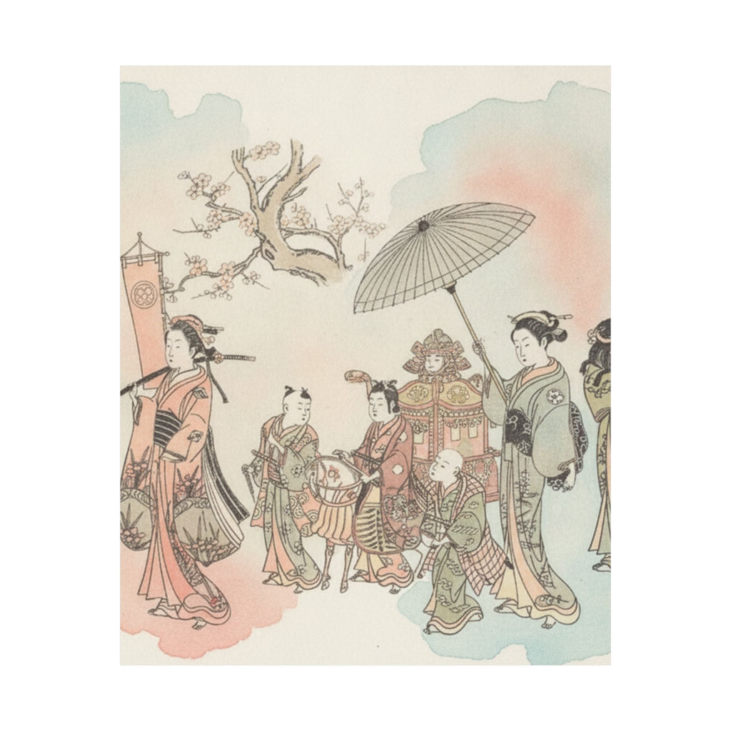 Watercolor — Children Play-Acting A Daimyo Procession — Matte Poster