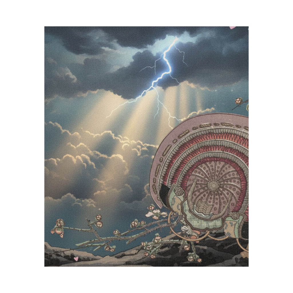 Dramatic Storm — Helmet And Plum Blossoms — Matte Poster