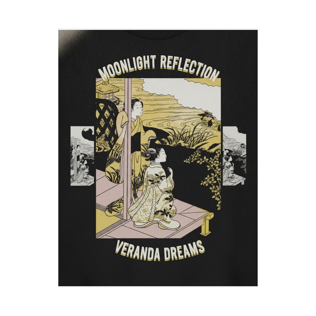 Streetwear Collage — Two Girls On A Veranda Beside A Stream With The Moon — Matte Poster