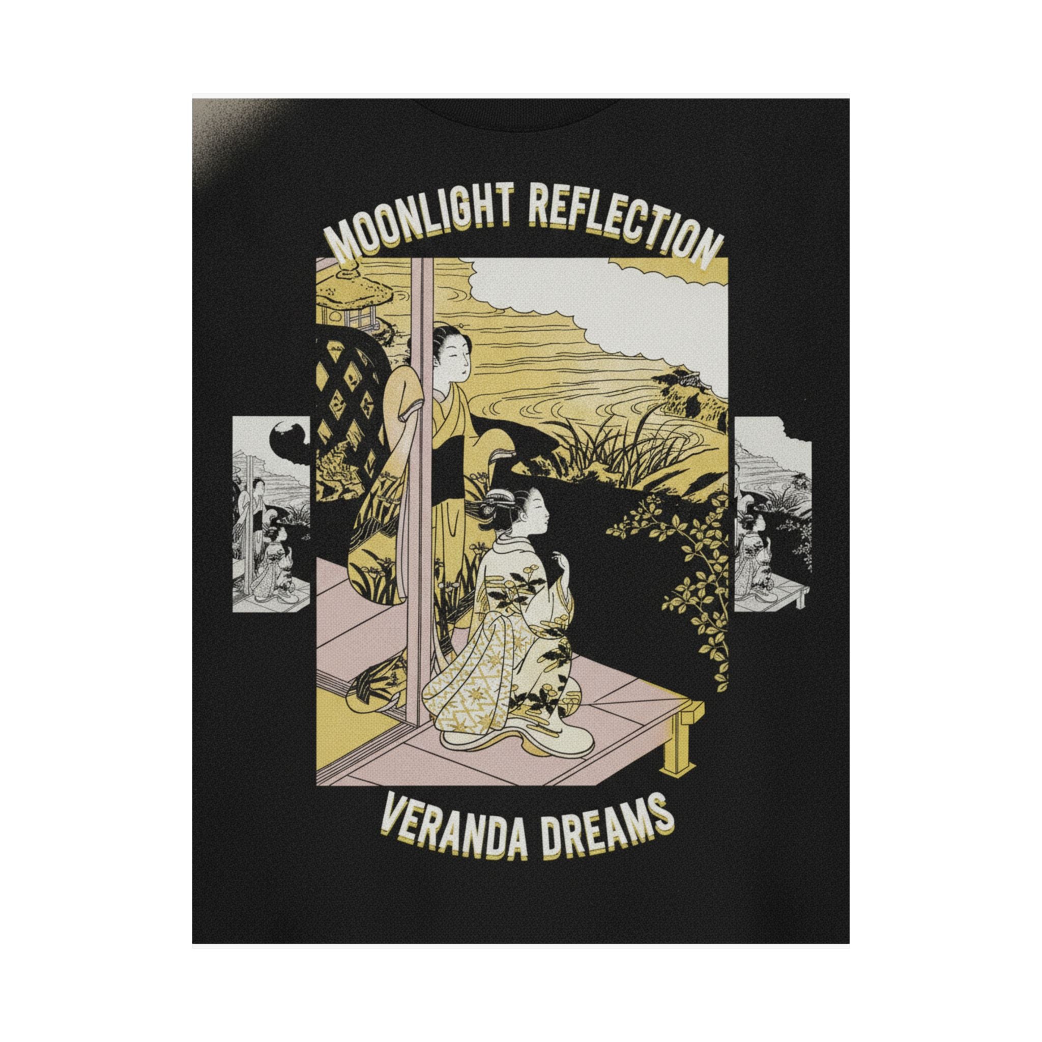 Streetwear Collage — Two Girls On A Veranda Beside A Stream With The Moon — Matte Poster