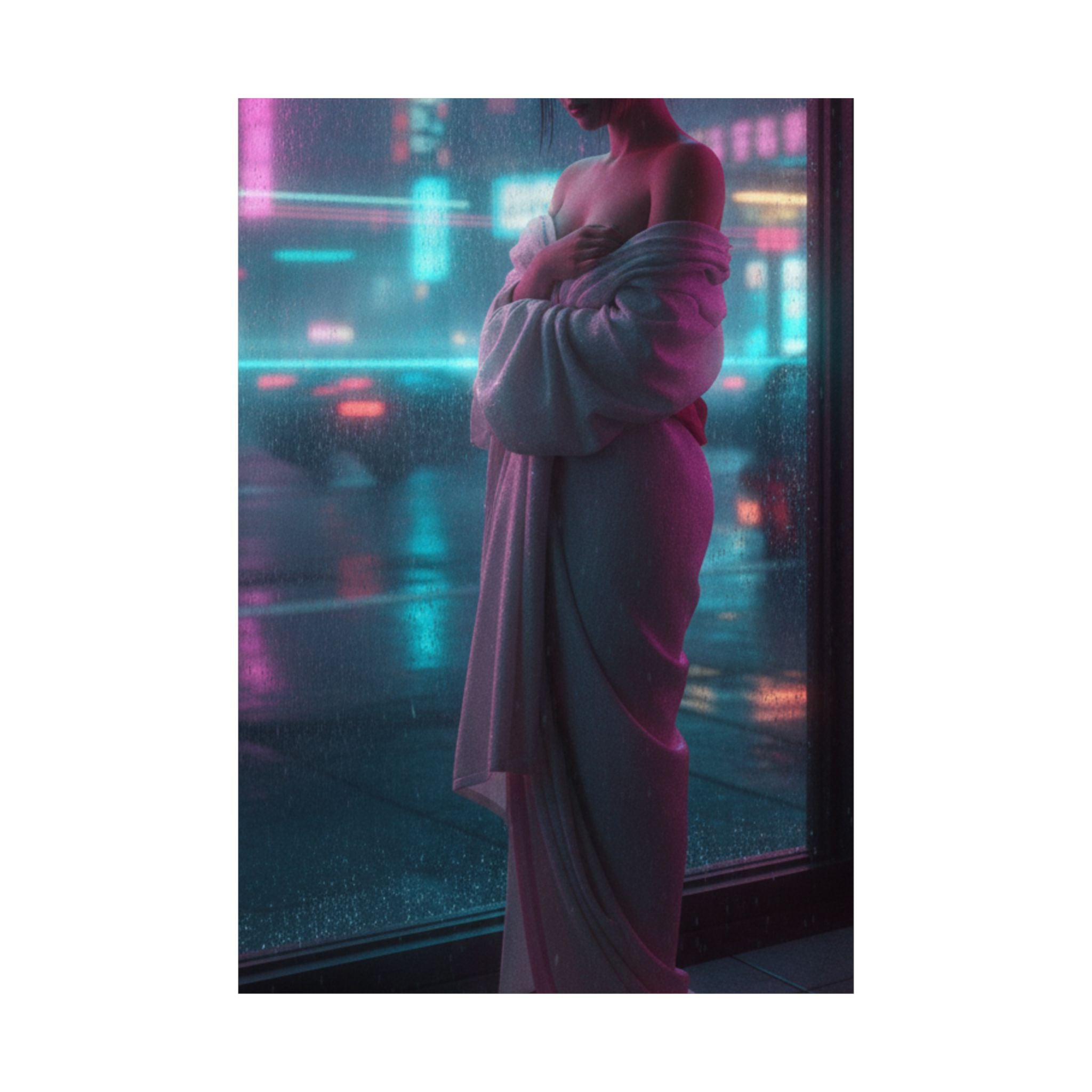 Neon Noir — Girl Drying Herself After Her Bath — Matte Poster