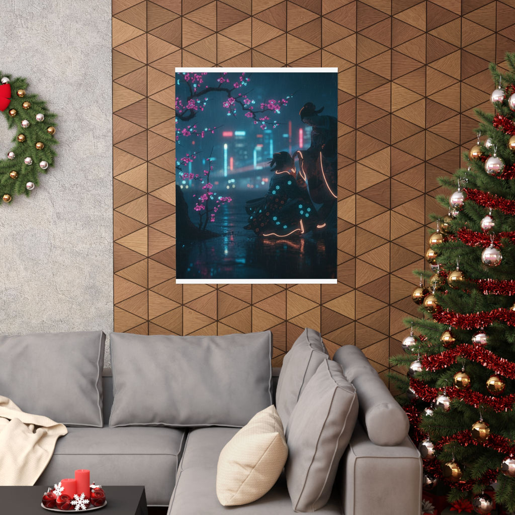 Neon Noir — Two Girls Under Plum Tree — Matte Poster