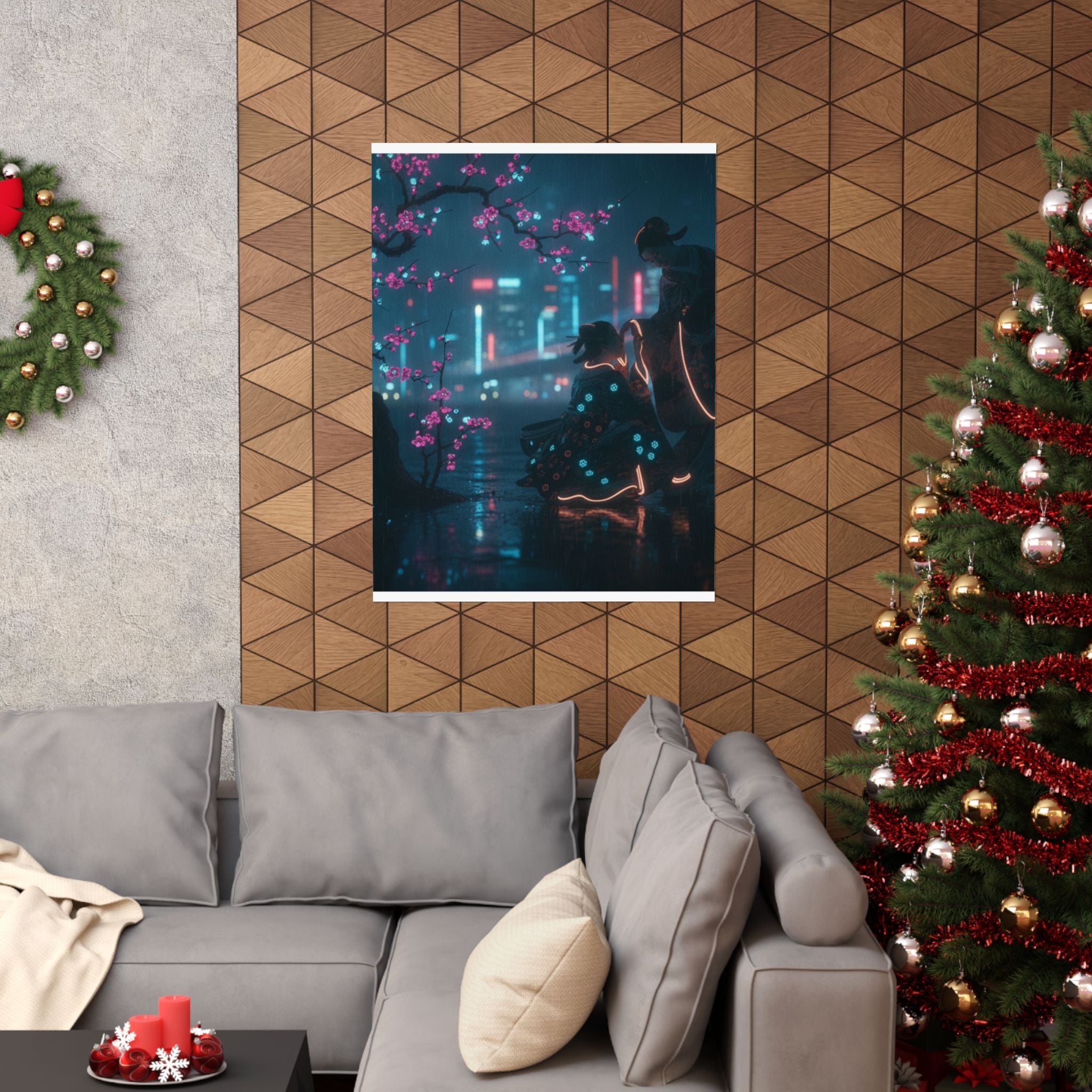 Neon Noir — Two Girls Under Plum Tree — Matte Poster