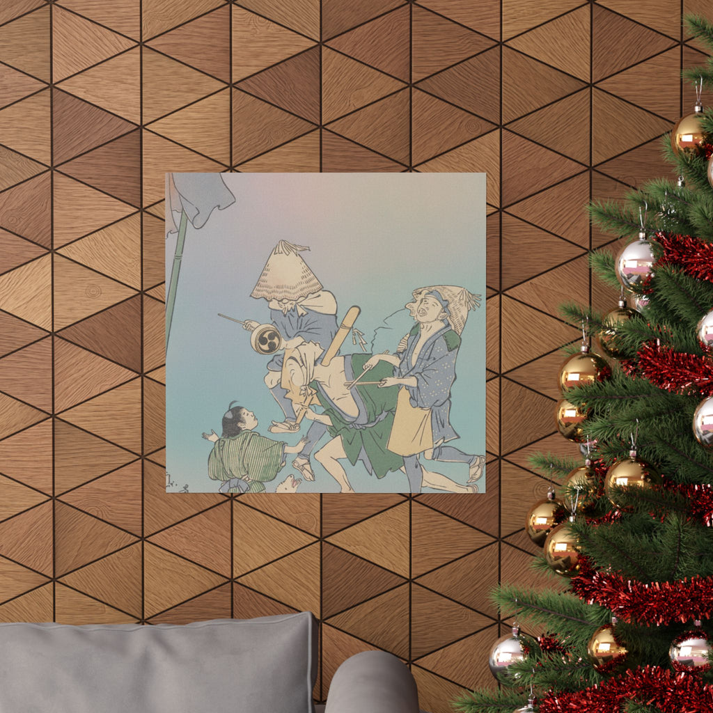 Affirmation — Three Revelers Of The Lower Classes, Wearing Komuso Hats, With Small Boy And Dog — Matte Poster