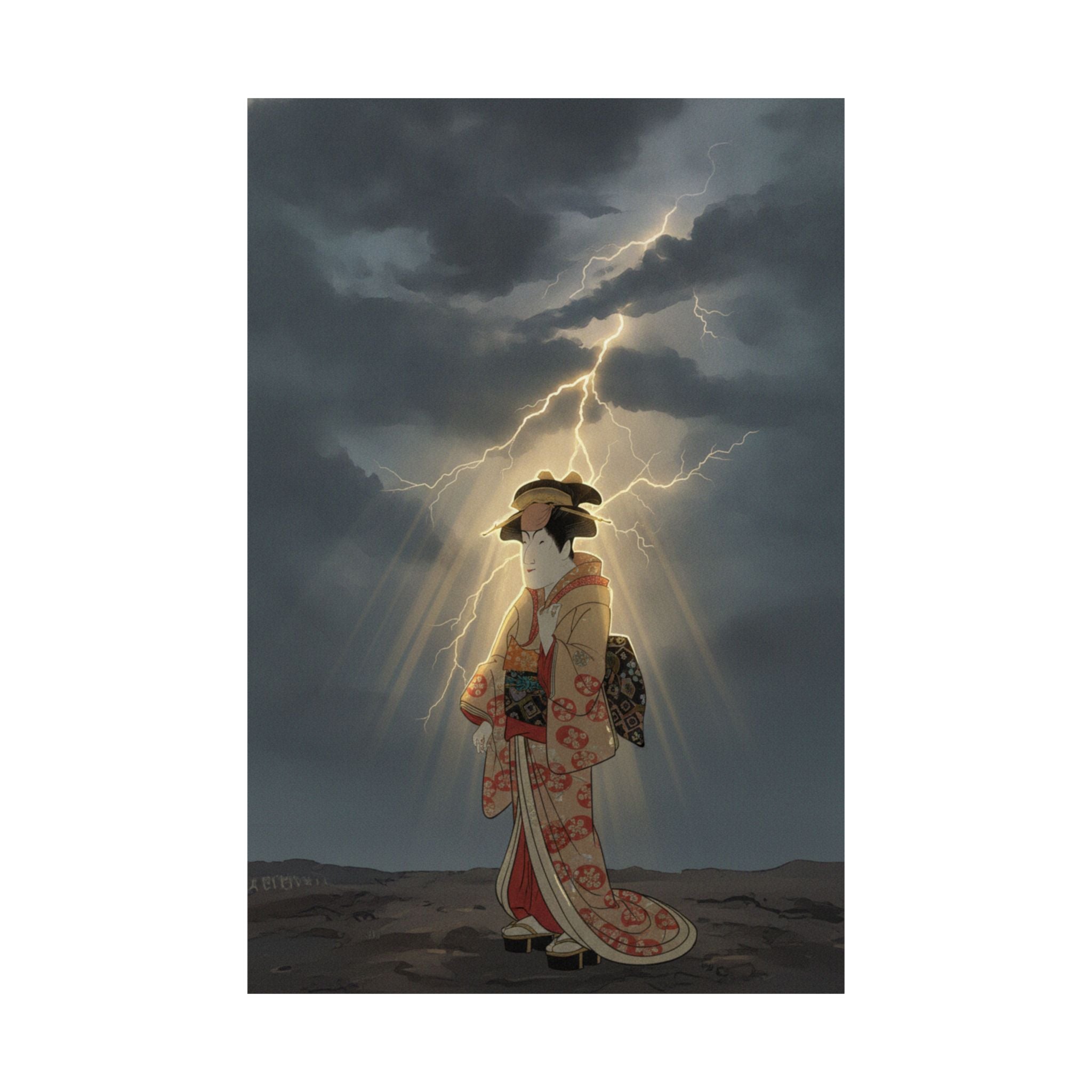 Dramatic Storm — Nakayama Tomisaburō As Miyagino In The Play "Katakiuchi Noriyaibanashi" — Matte Poster
