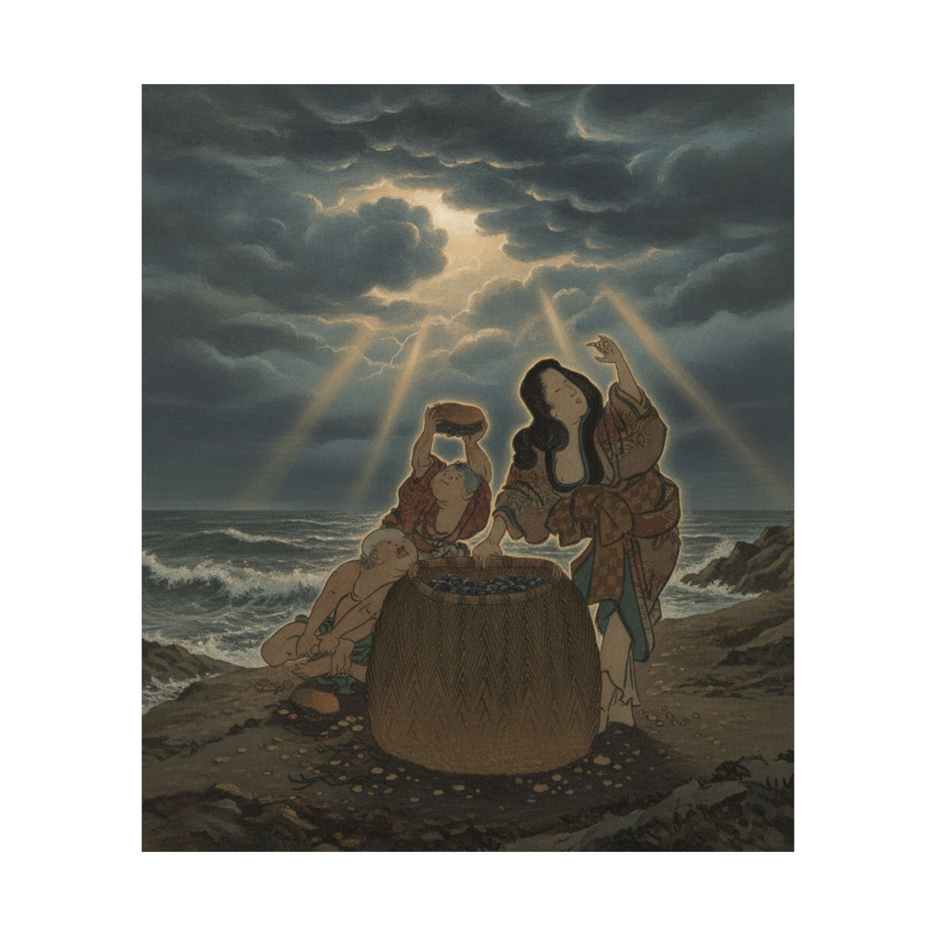 Dramatic Storm — Fisherwoman With A Basket And Two Boys — Matte Poster