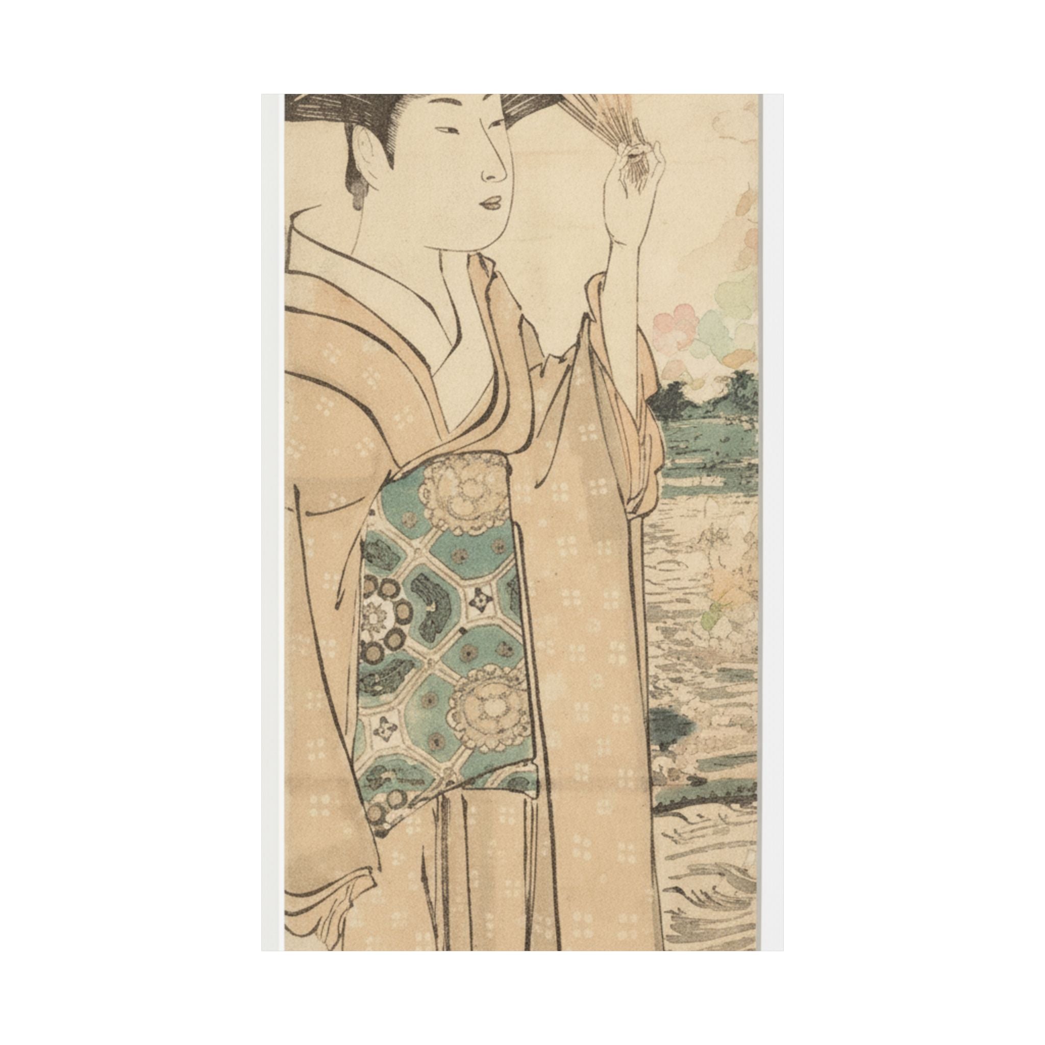 Watercolor — Woman With Fan On The Banks Of The Sumida River — Matte Poster
