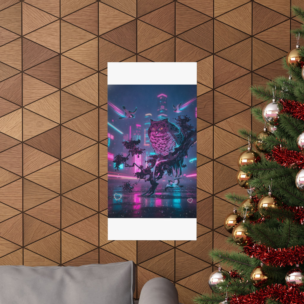Neon Noir — Owl And Two Swallows — Matte Poster