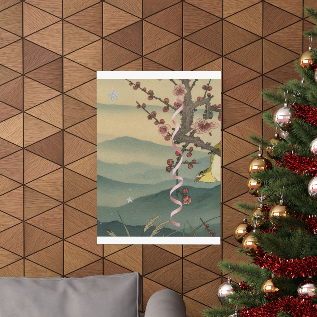 Scenic Nature — Bush Warbler On A Plum Branch (Ume Ni Uguisu) — Matte Poster