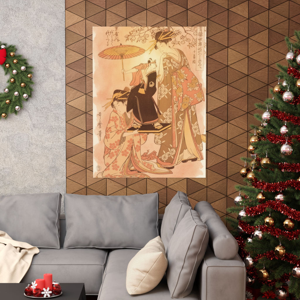 Southern Sunset — The Oiran Yoyogiku Of Matsubaya Standing Under A Cherry Tree — Matte Poster