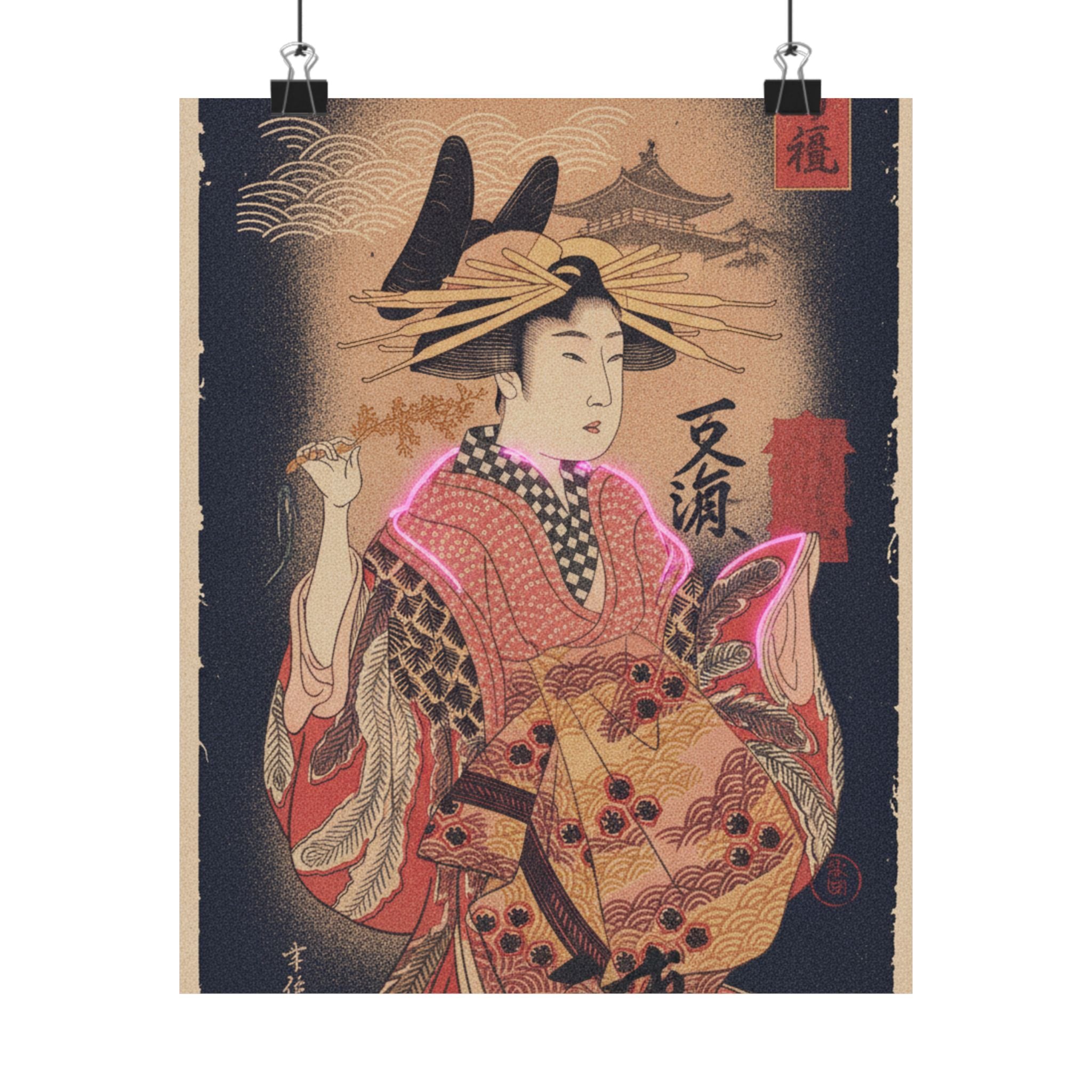 Japanese Street — Courtesan With Branch Of Seri — Matte Poster