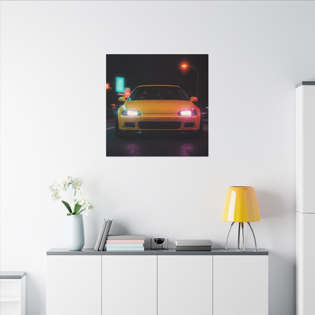 Neon Night JDM Yellow Coupe Street Matte Canvas