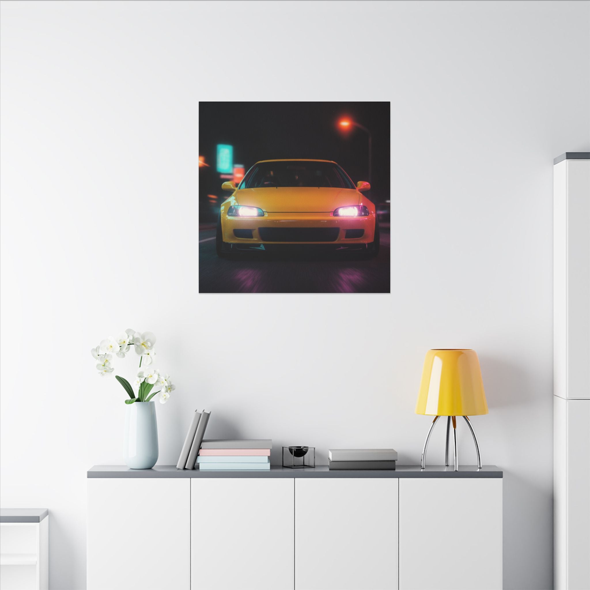 Neon Night JDM Yellow Coupe Street Matte Canvas
