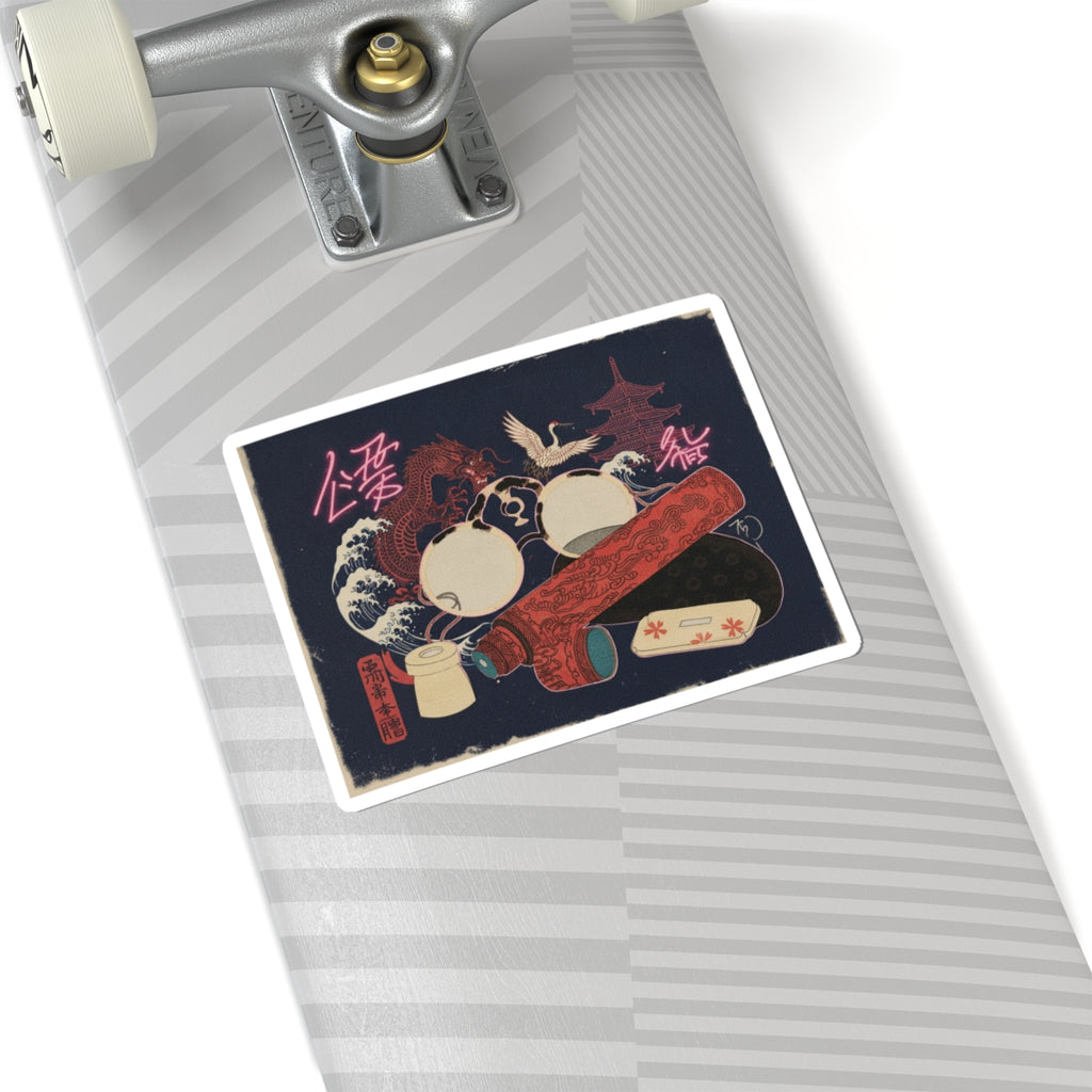 Japanese Street — Spectacles And Telescope With Cases — Kiss-Cut Sticker