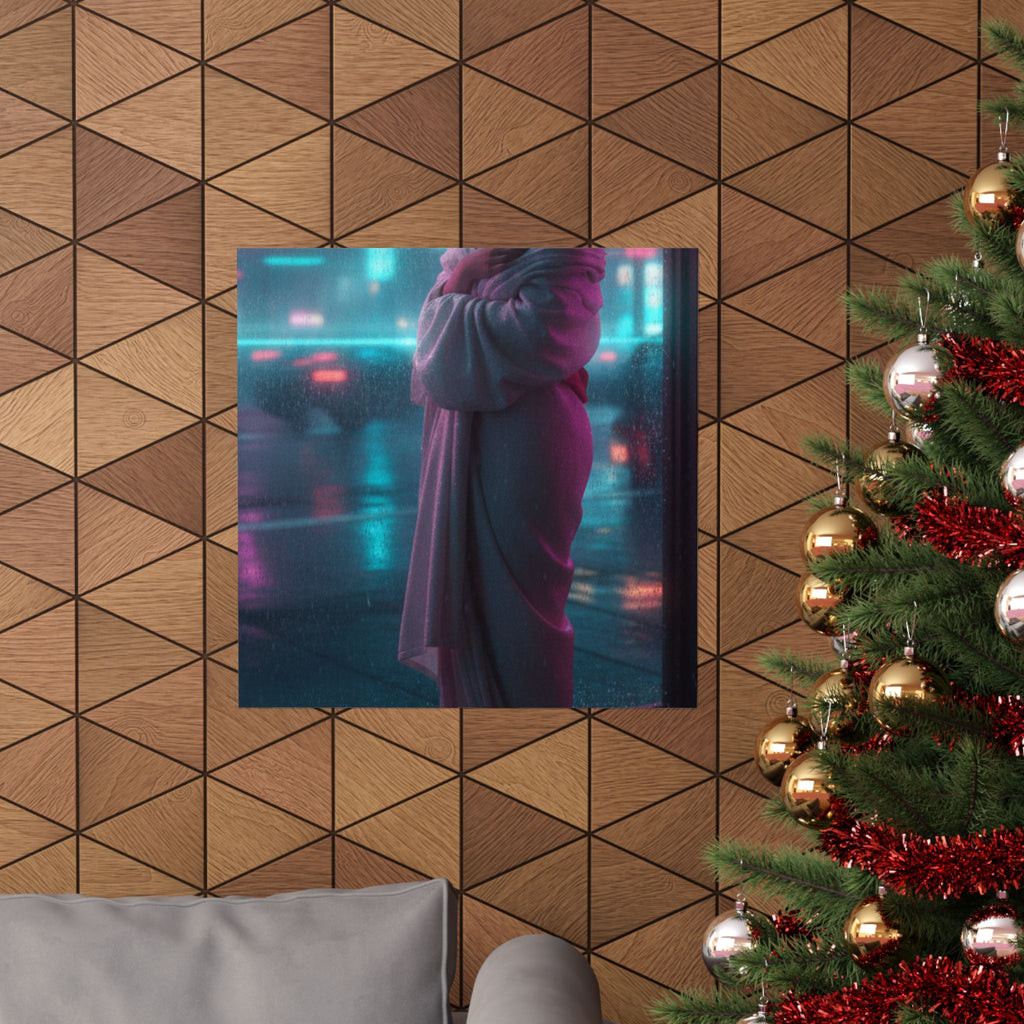 Neon Noir — Girl Drying Herself After Her Bath — Matte Poster
