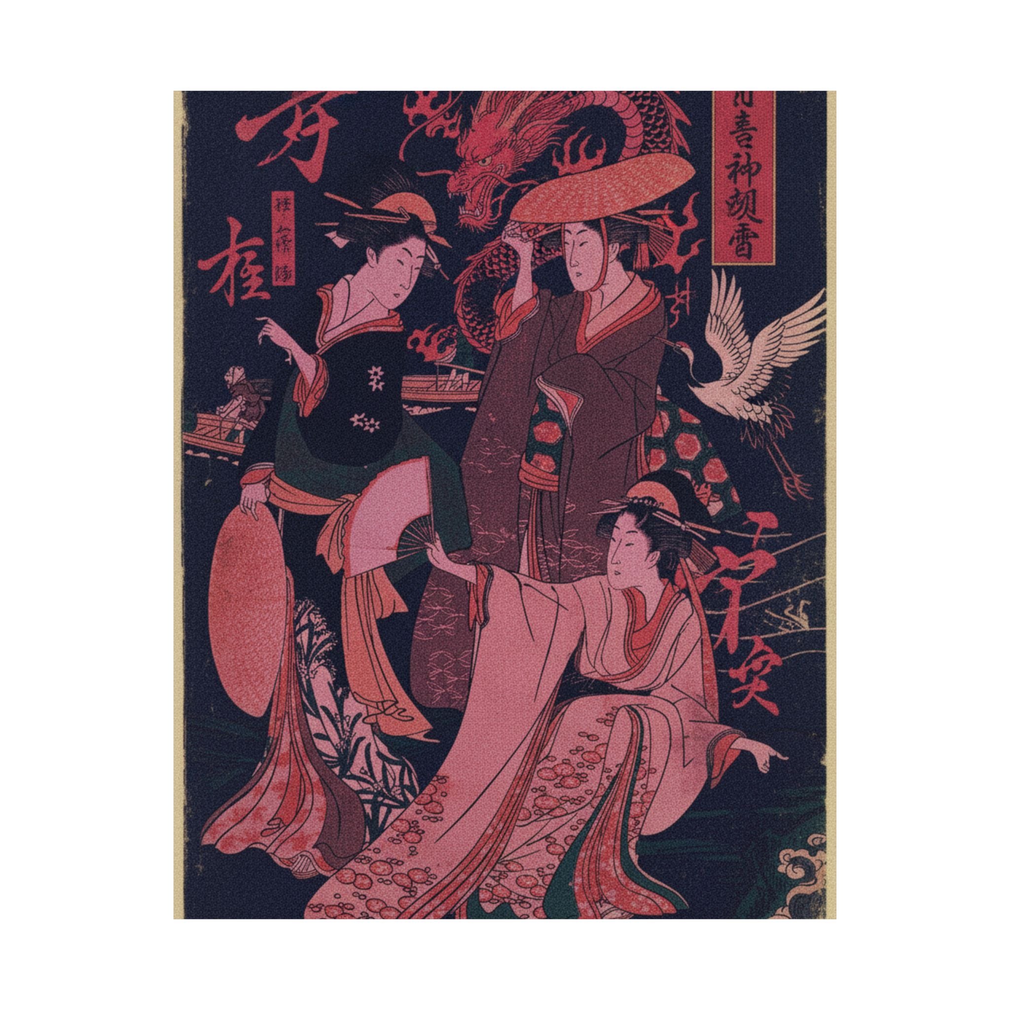Japanese Street — Three Young Ladies By The Seashore — Matte Poster