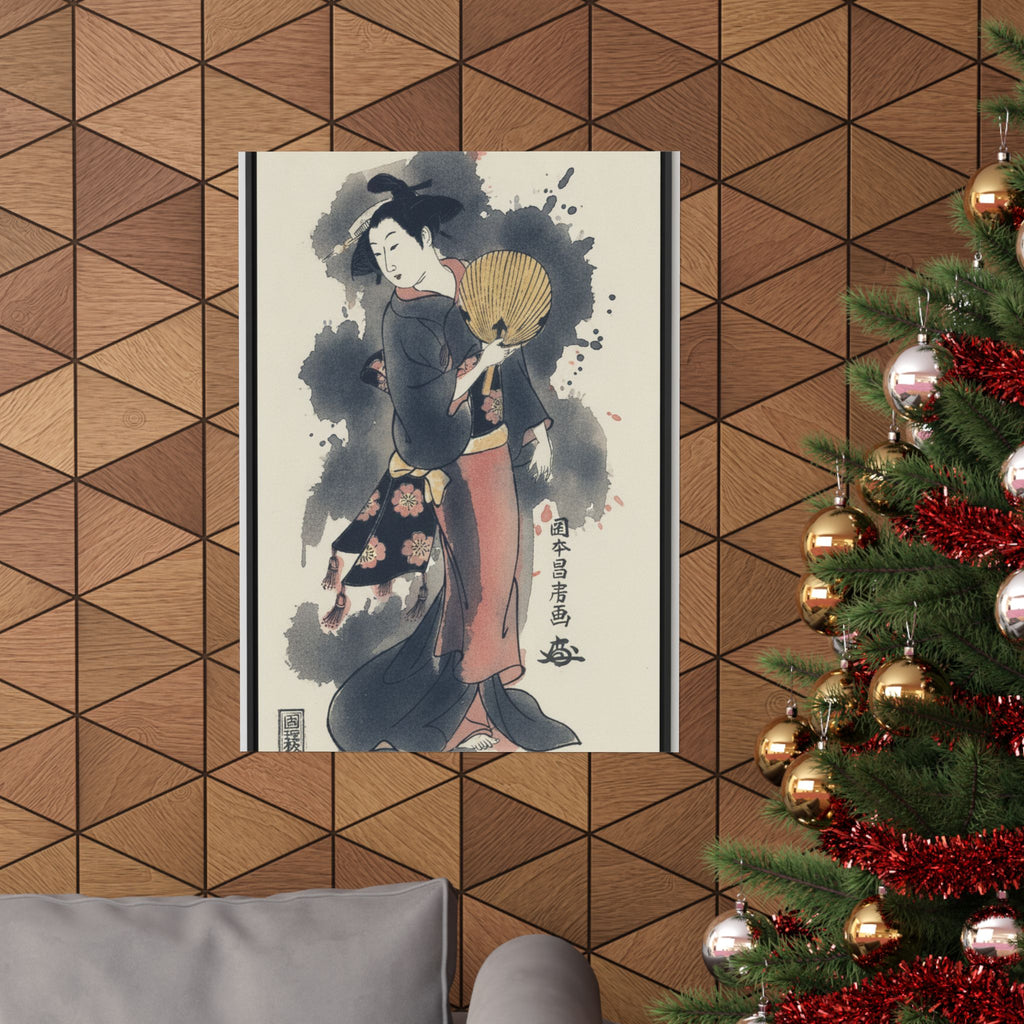 Watercolor — Girl With Fan — Matte Poster