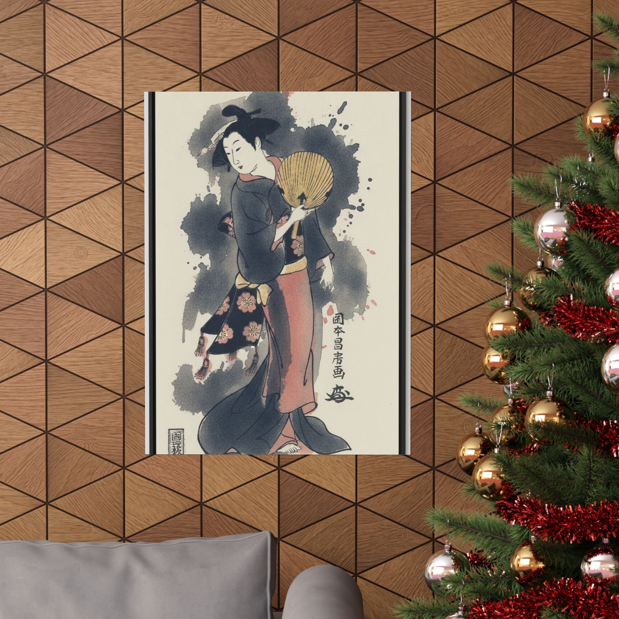 Watercolor — Girl With Fan — Matte Poster