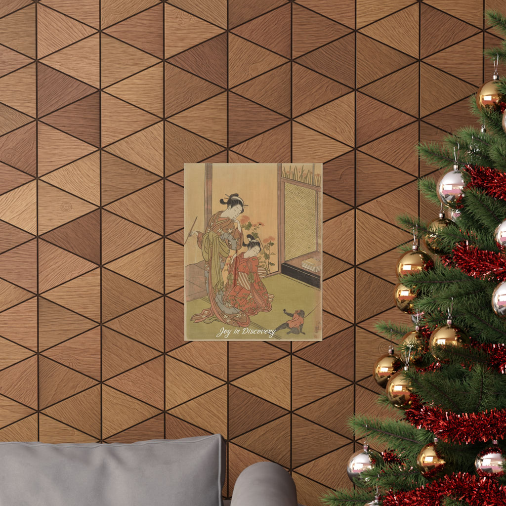 Affirmation — Two Girls Looking At A Monkey On A Leash — Matte Poster