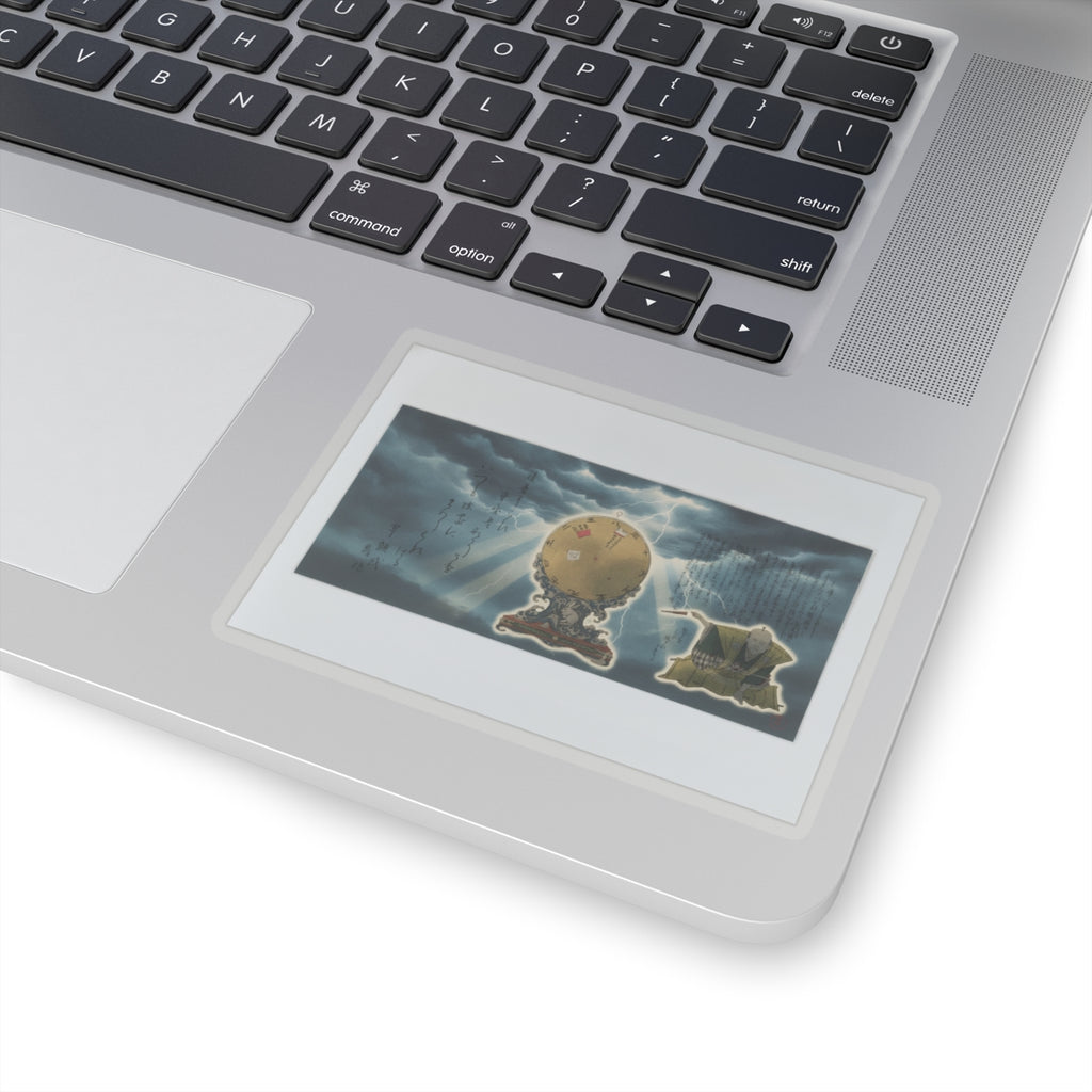 Dramatic Storm — Moveable Rotating Calendar Mounted On Elaborate Wave-Base With Rabbit Crest — Kiss-Cut Sticker