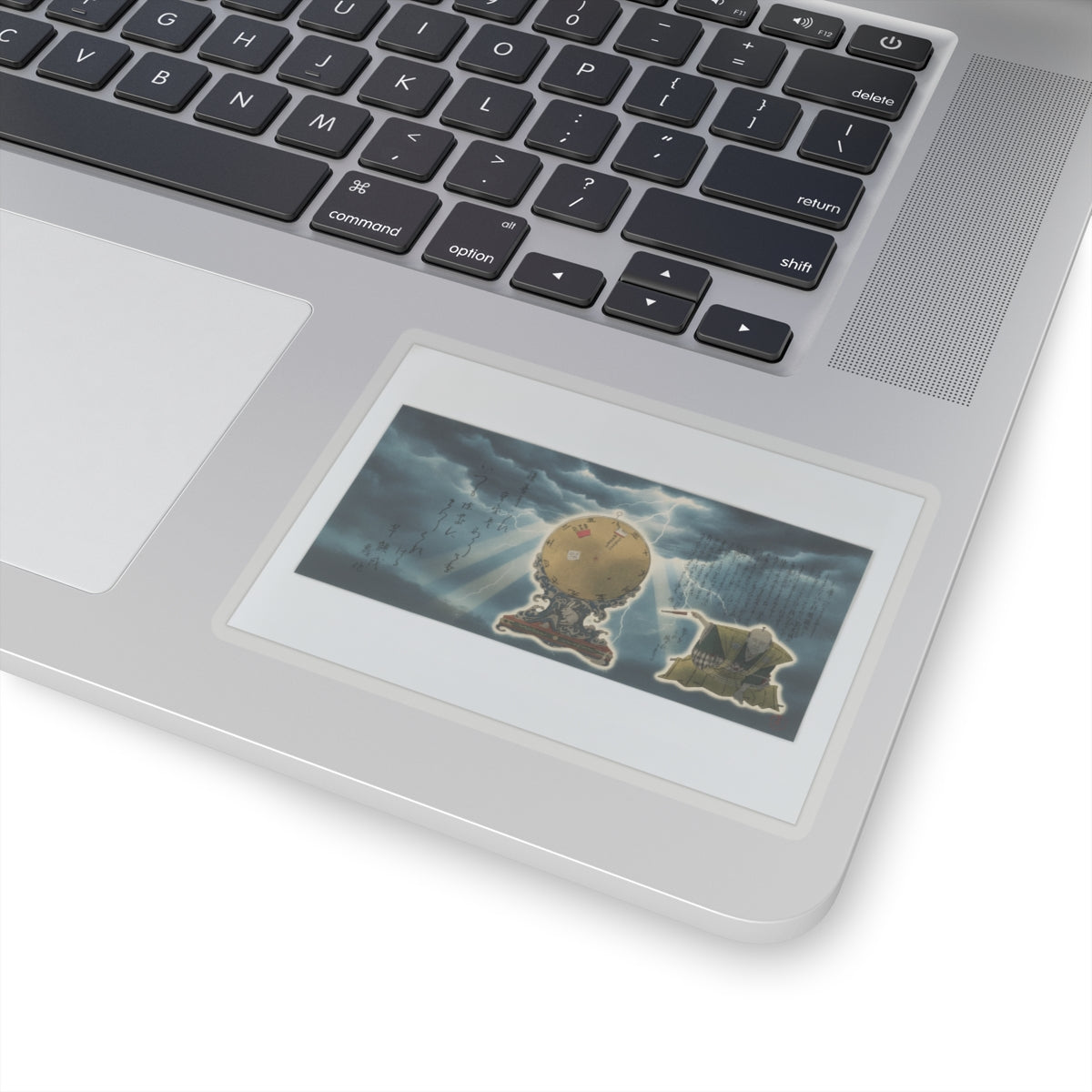 Dramatic Storm — Moveable Rotating Calendar Mounted On Elaborate Wave-Base With Rabbit Crest — Kiss-Cut Sticker
