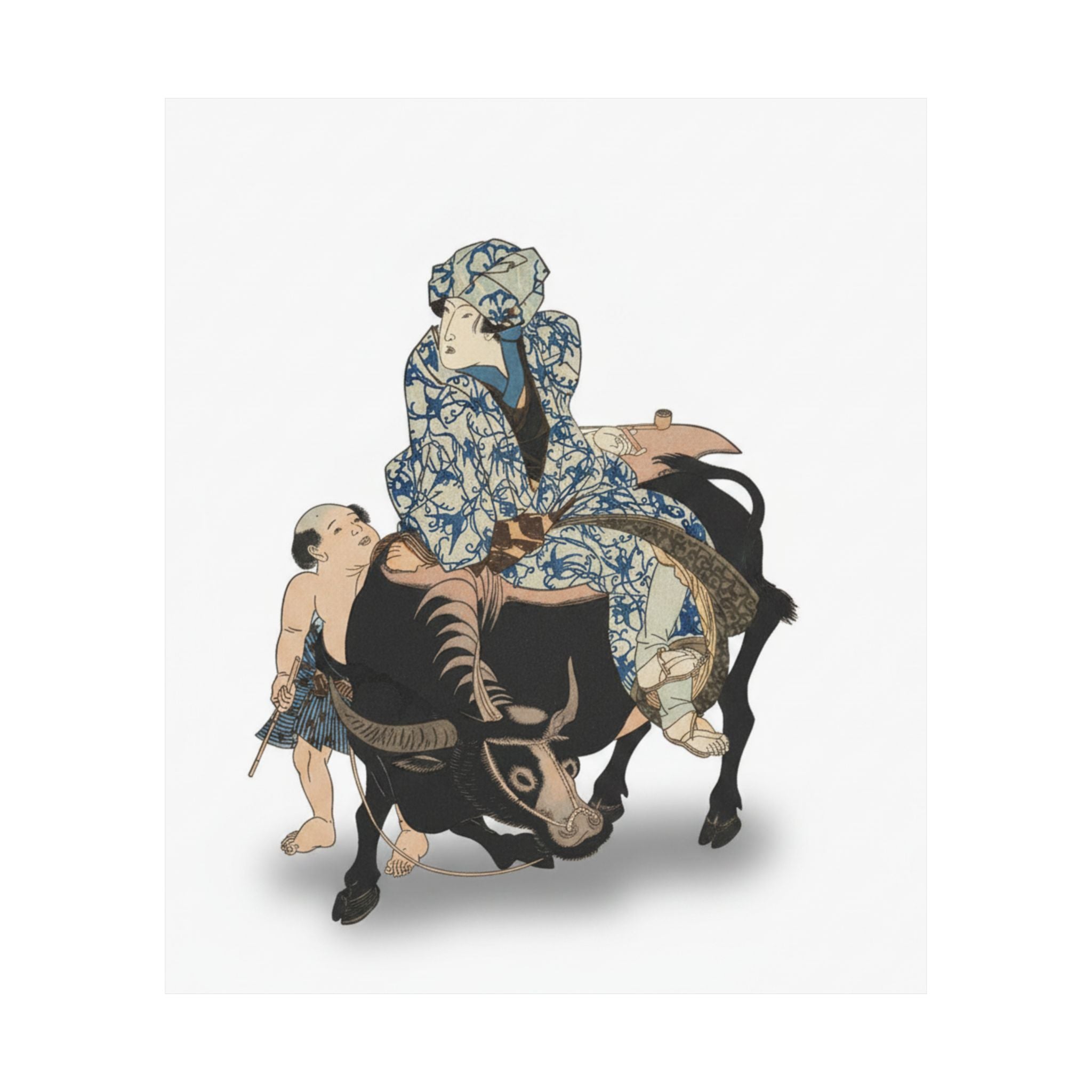 Ecommerce Main — Roshungi (Chinese, Lu Zhunyi) As A Woman With A Pipe Riding On A Buffalo — Matte Poster
