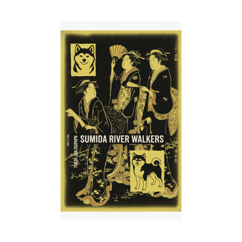 Streetwear Collage — Three Young Women Strolling On The Bank Of The Sumida River — Matte Poster