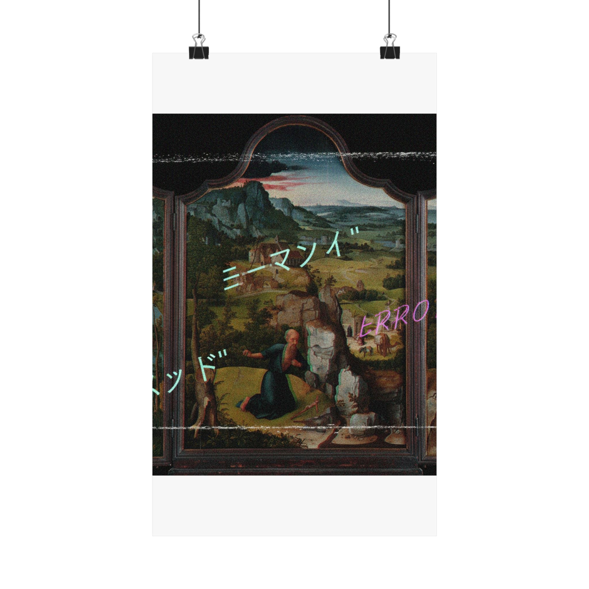 Glitched Renaissance Triptych Vaporwave ERROR Matte Poster