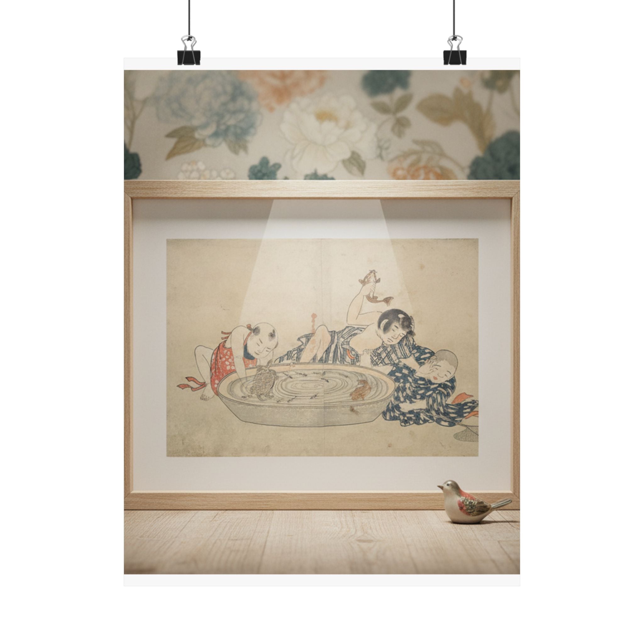 Product Marketing — Boys Playing With A Basin Of Fish And Turtles — Matte Poster