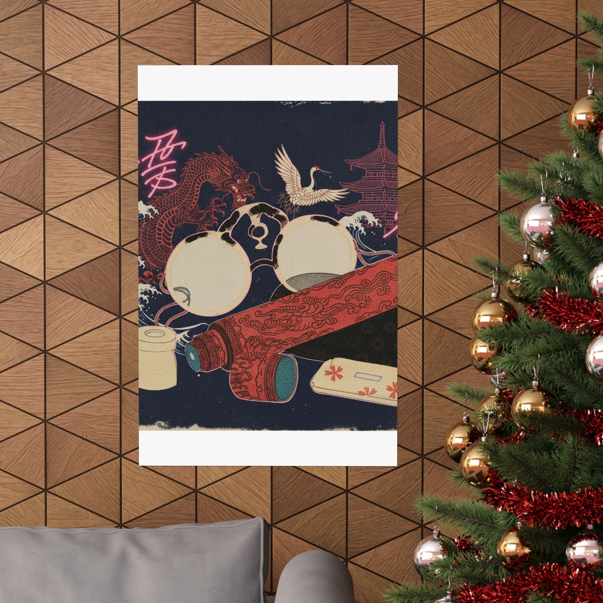 Japanese Street — Spectacles And Telescope With Cases — Matte Poster