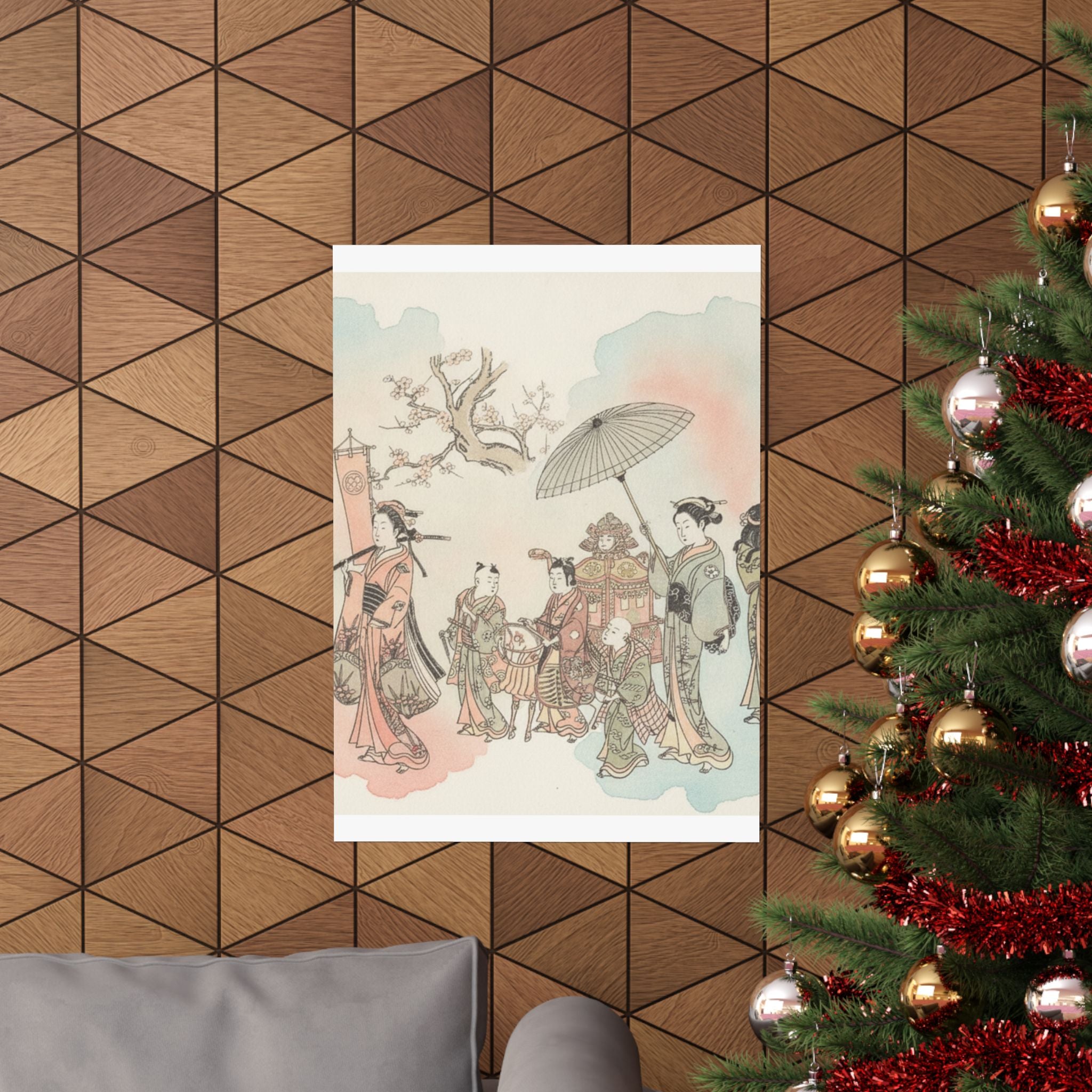 Watercolor — Children Play-Acting A Daimyo Procession — Matte Poster