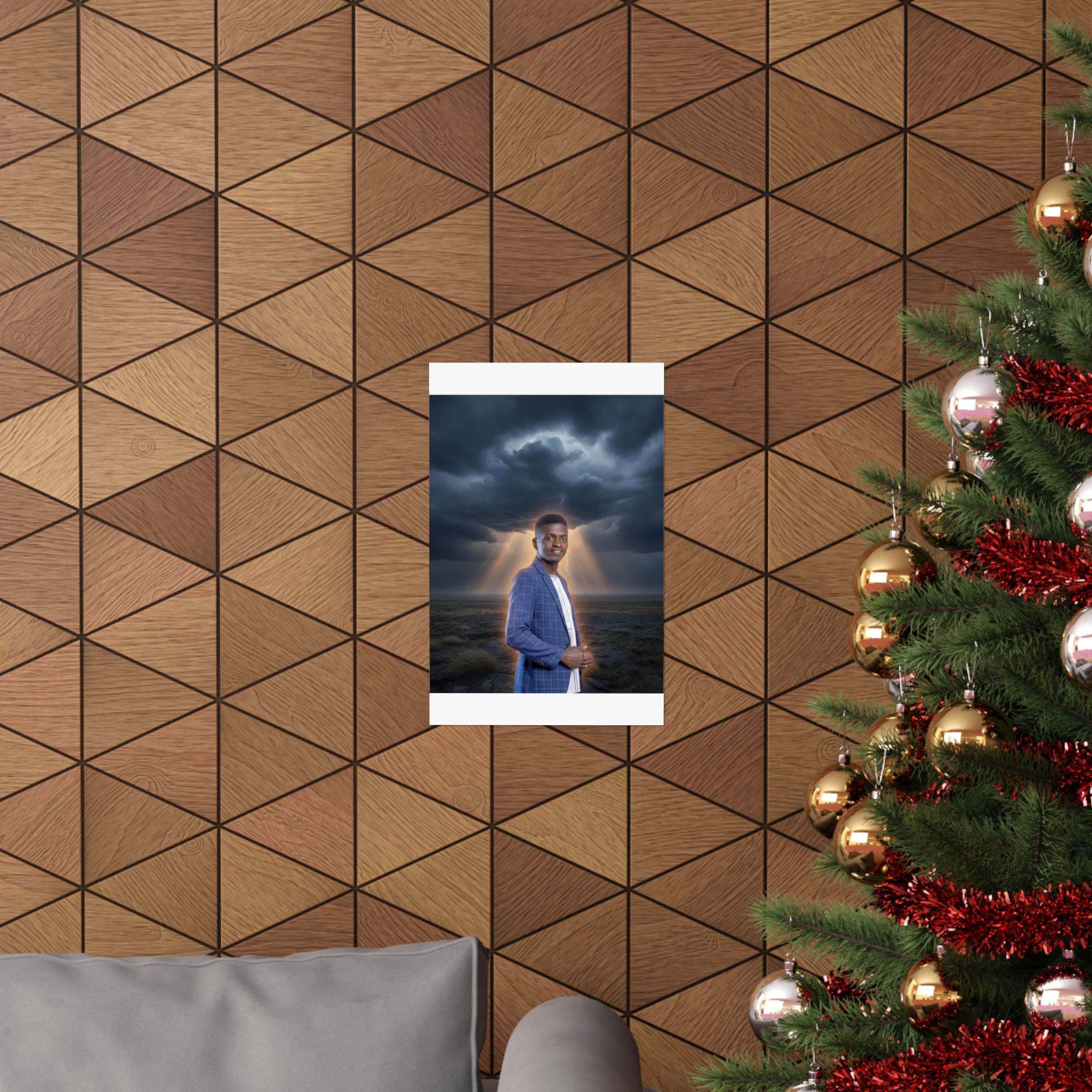 Smiling Man Blue Check Blazer Storm Sunrays Matte Poster