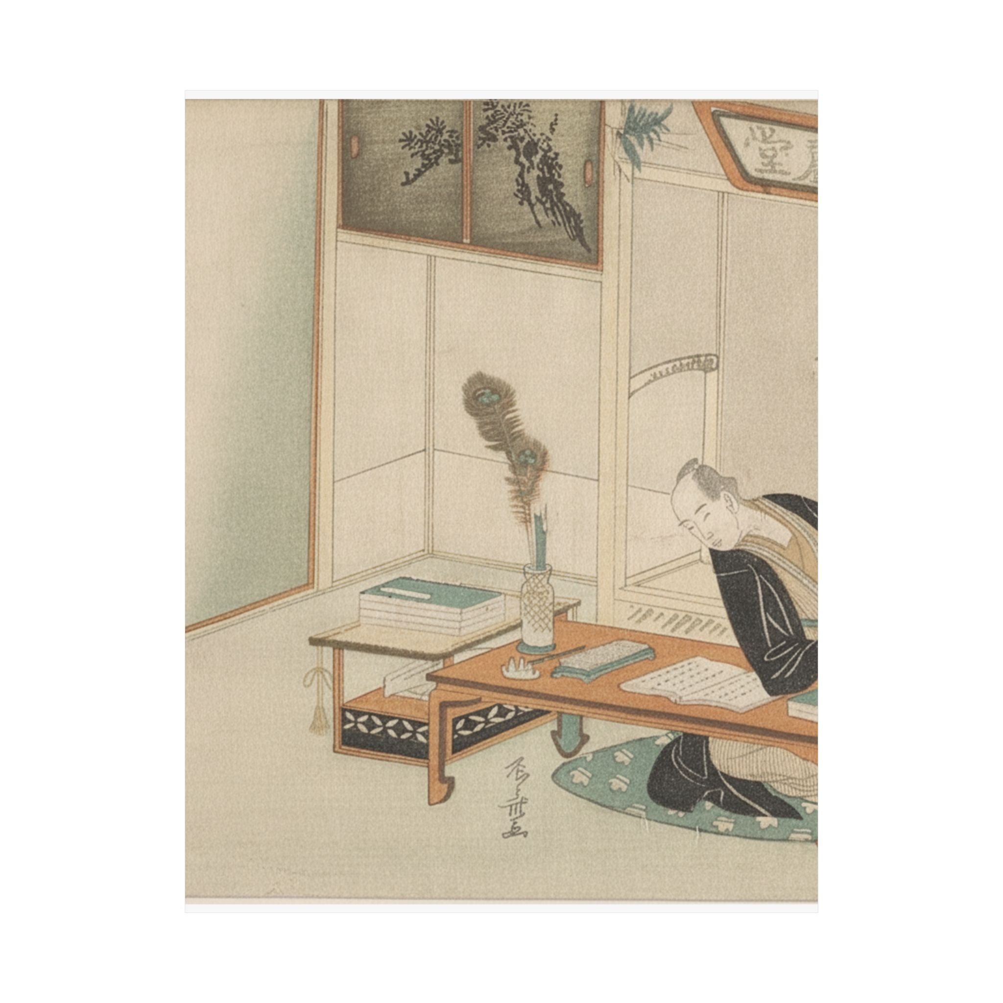 Botanical — Man Seated With His Reading And Writing Materials Before Him — Matte Poster