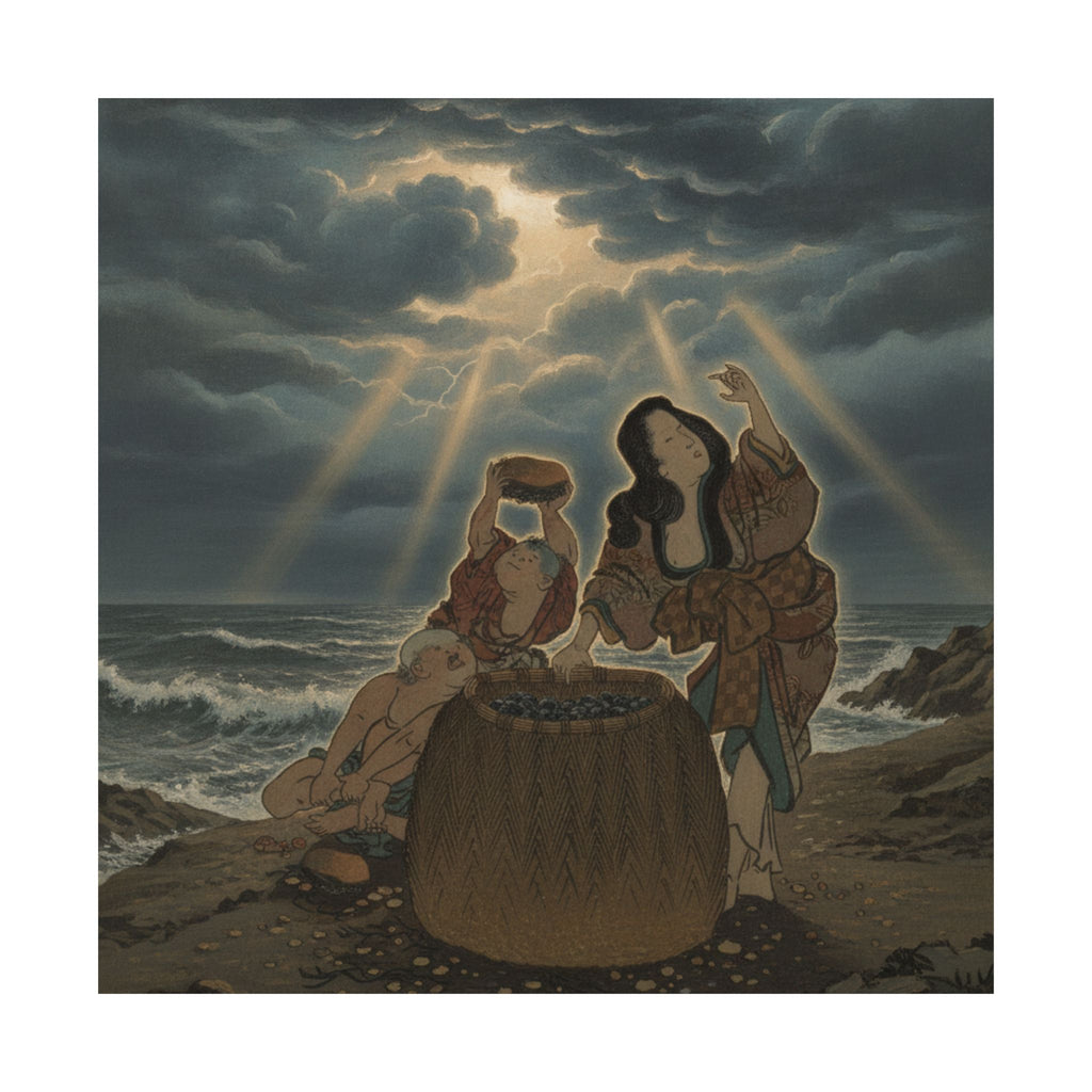 Dramatic Storm — Fisherwoman With A Basket And Two Boys — Matte Poster