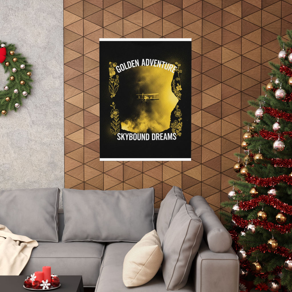 Golden Adventure Skybound Dreams Biplane Art Poster