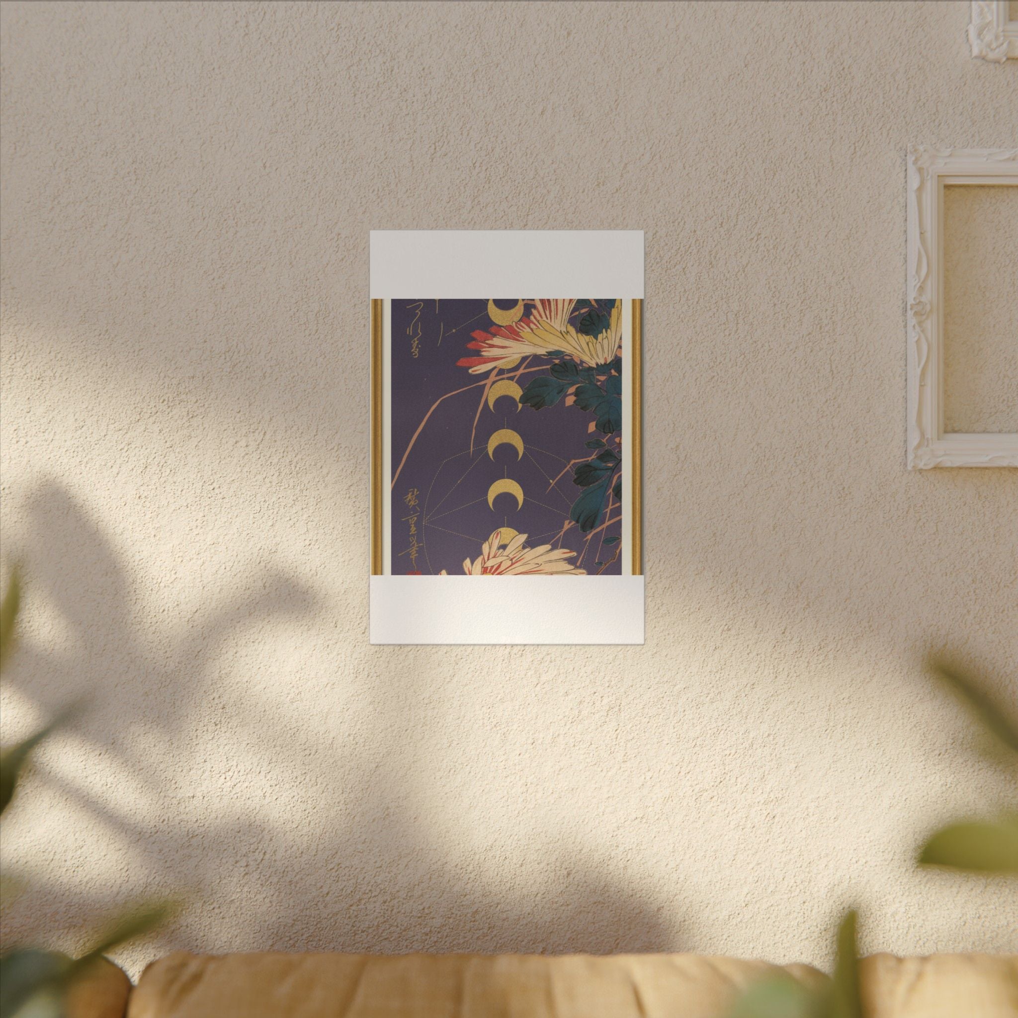 Chrysanthemum and Gold Moon Phases Woodblock Matte Canvas