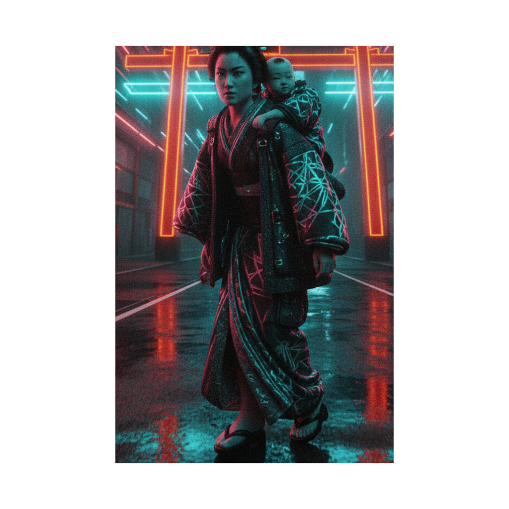 Fast Furious — A Woman Carrying A Child On Her Back Near The Entrance To A Temple — Matte Poster