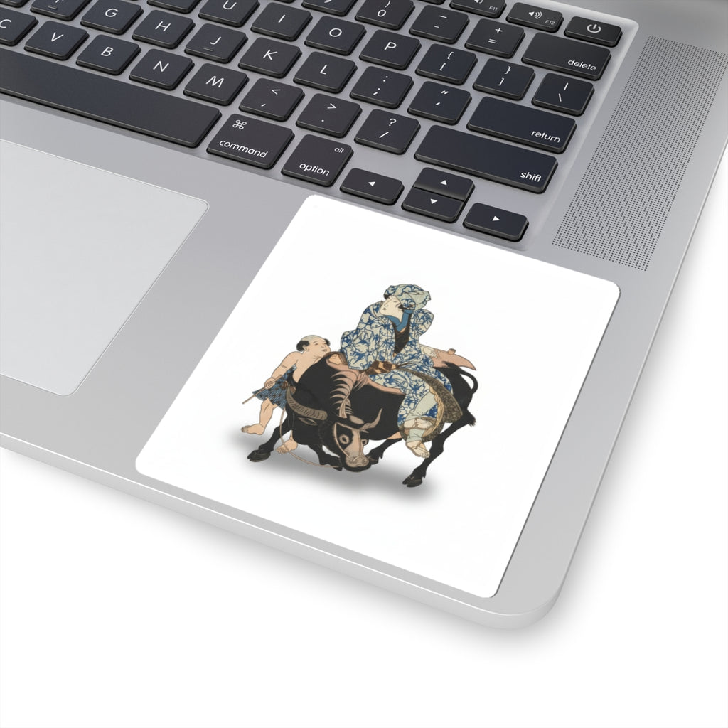 Ecommerce Main — Roshungi (Chinese, Lu Zhunyi) As A Woman With A Pipe Riding On A Buffalo — Kiss-Cut Sticker
