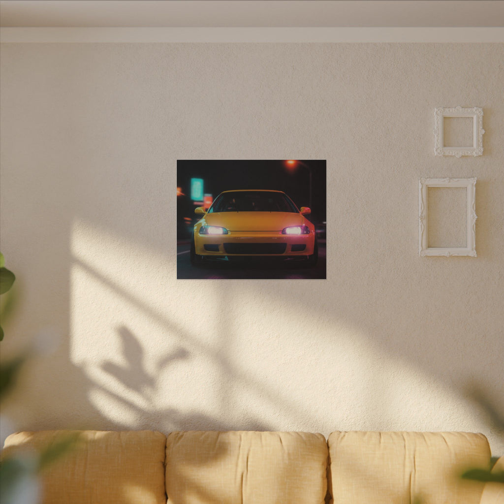 Neon Night JDM Yellow Coupe Street Matte Canvas