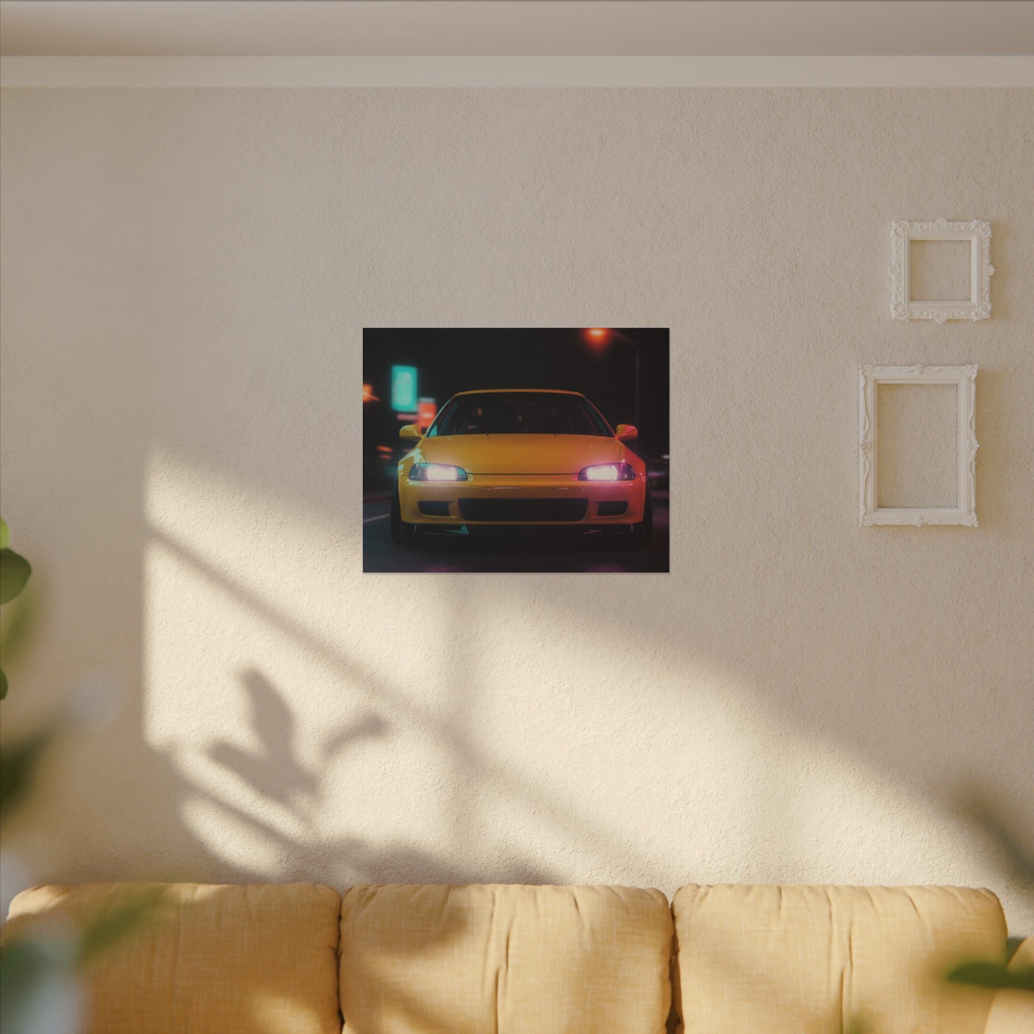 Neon Night JDM Yellow Coupe Street Matte Canvas