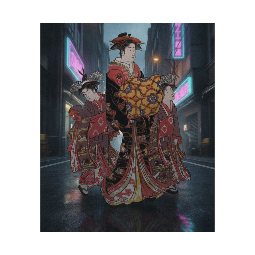 Fast Furious — An Oiran Accompanied By Two Kamuro — Matte Poster
