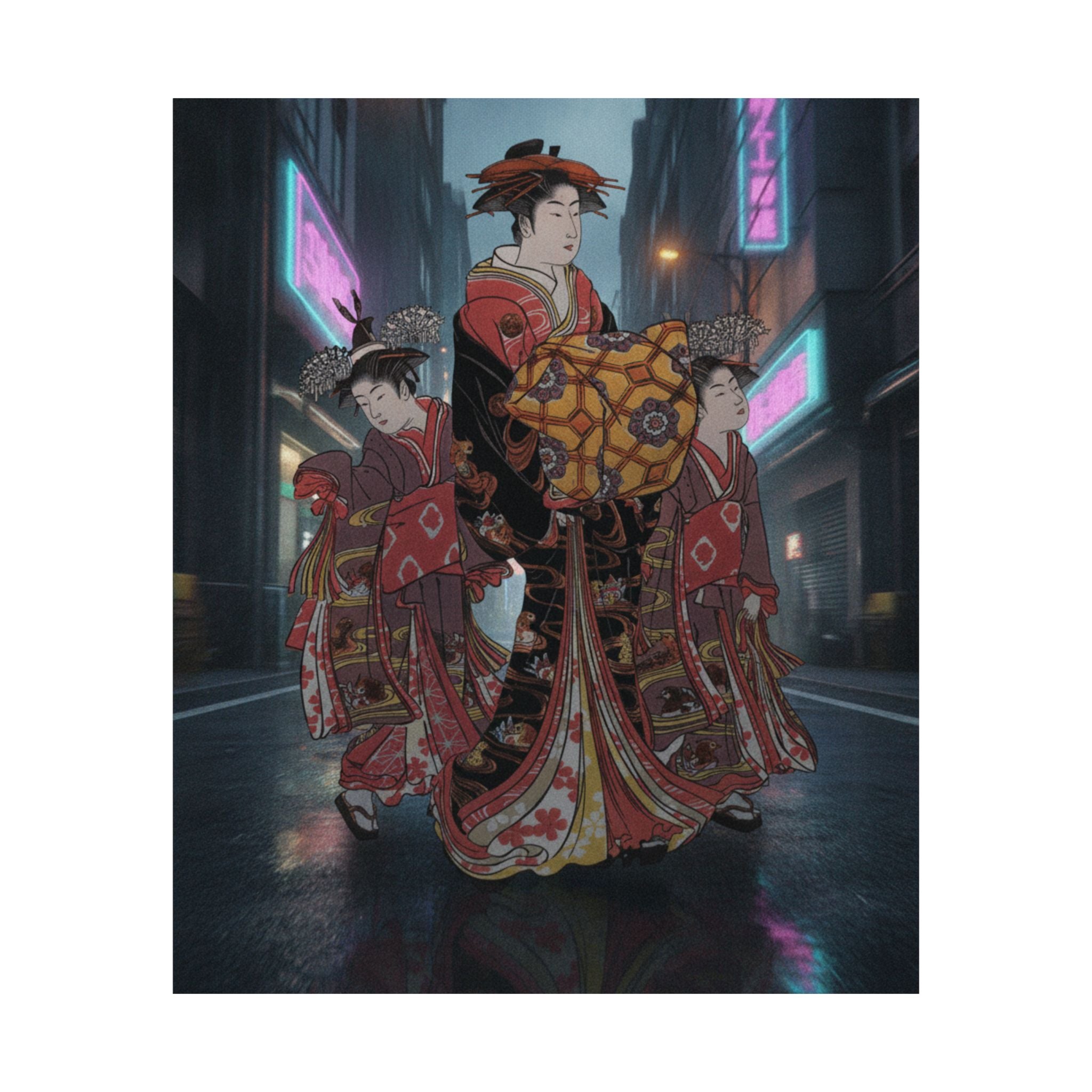 Fast Furious — An Oiran Accompanied By Two Kamuro — Matte Poster