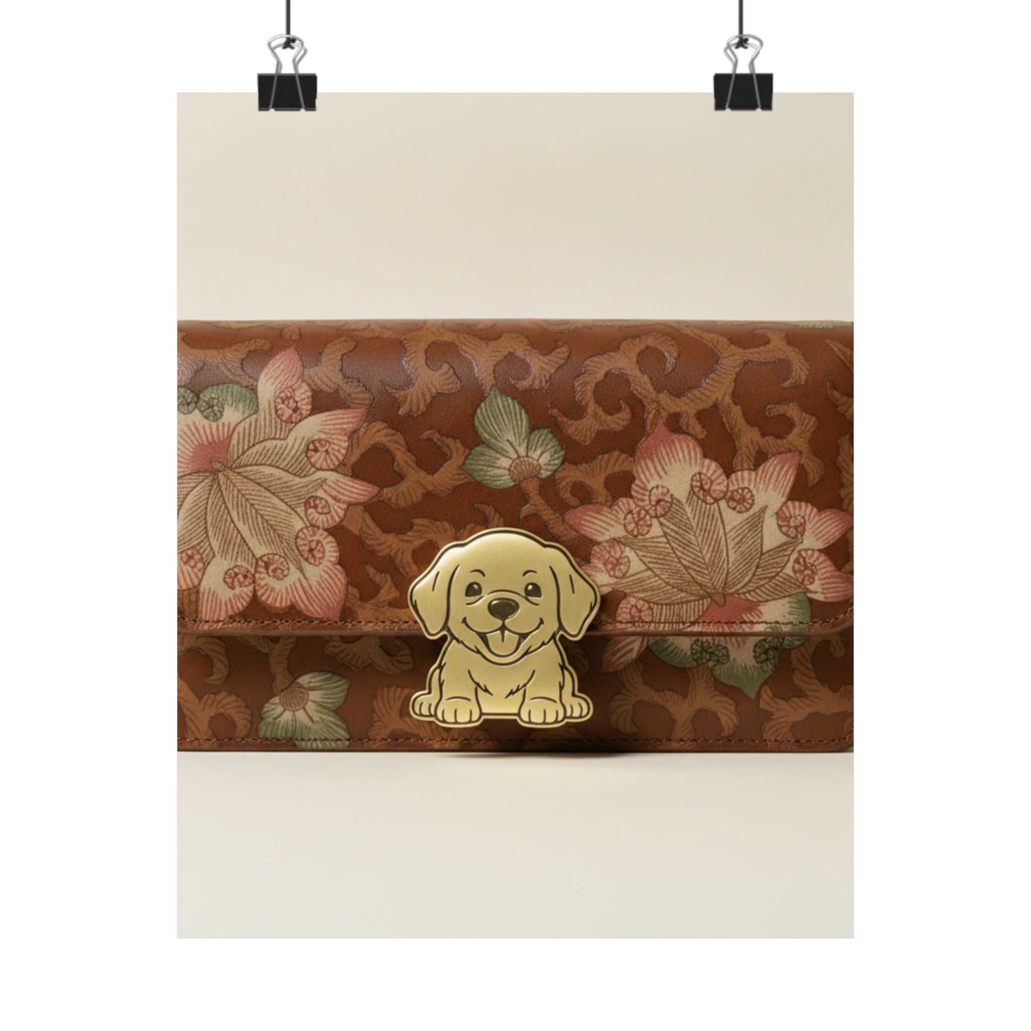 Product Marketing — Leather Purse With A Buckle In The Shape Of A Puppy — Matte Poster