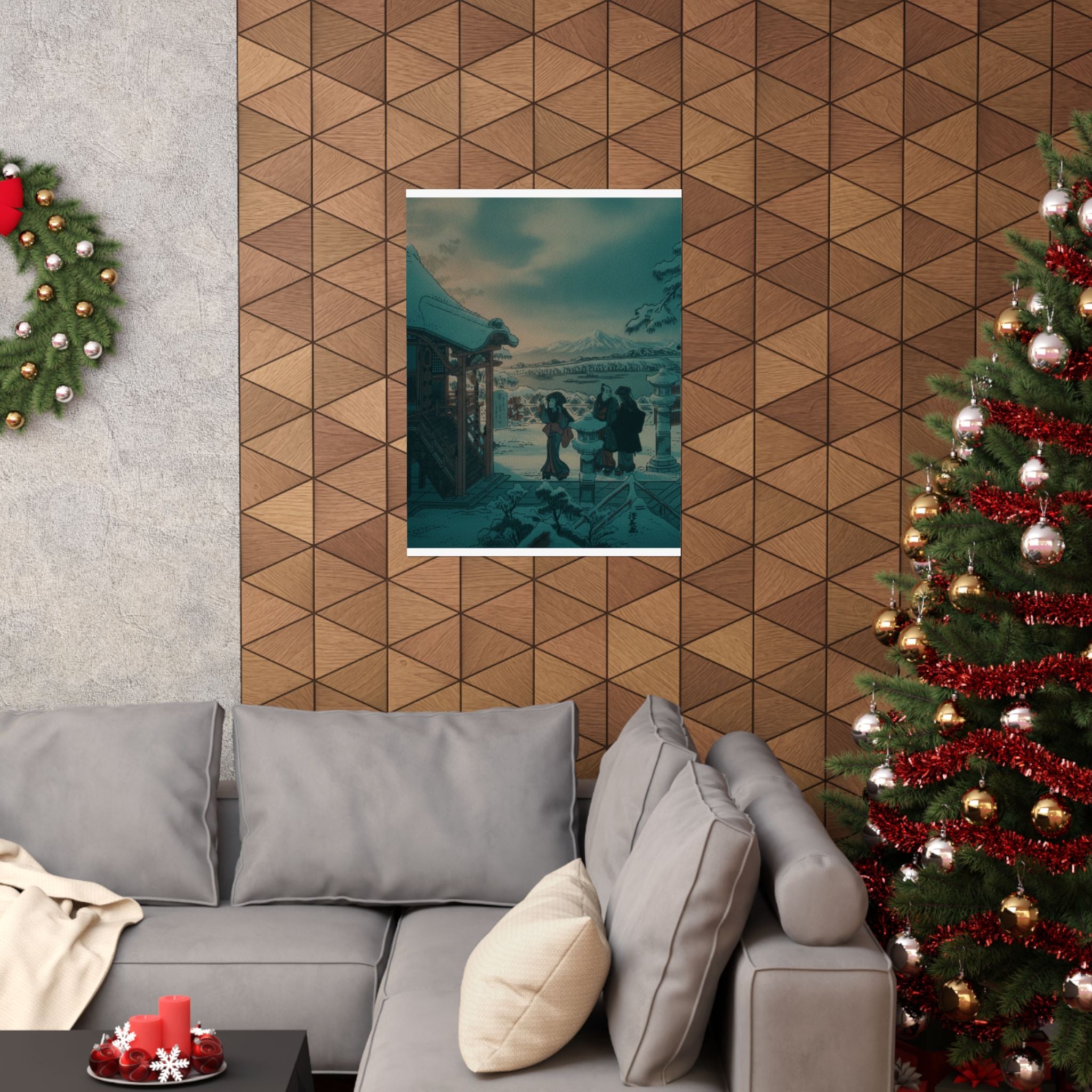 Cinematic — Snow Scene With Figures Outside A Temple — Matte Poster