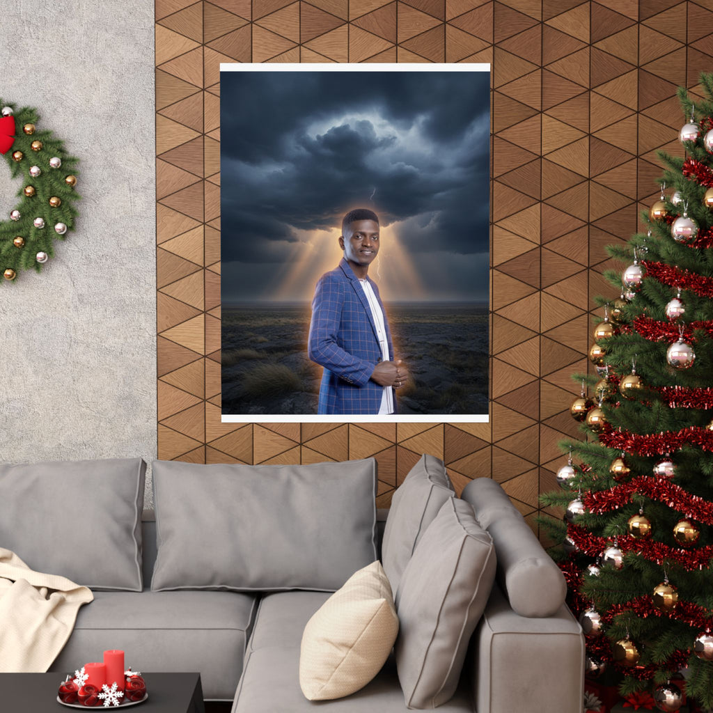 Smiling Man Blue Check Blazer Storm Sunrays Matte Poster