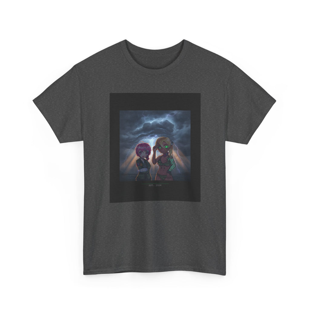 Anime Girls Under Lightning Storm Sky Graphic Tee